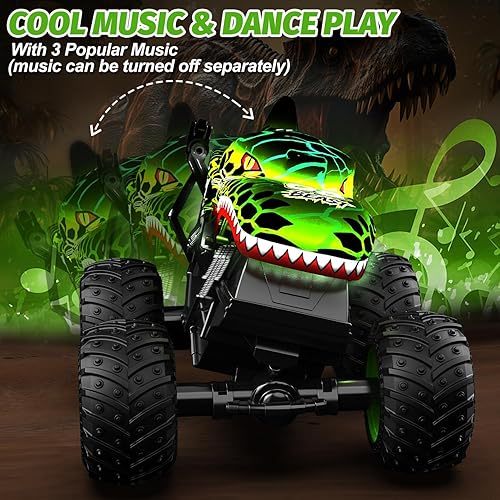 Miniatura 3 de Camión monstruo de juguete para niños, juguete de dinosaurio 120, camión RC con giros de 360 y deriva, 2.4 GHz todoterreno Monster Trucks para niños