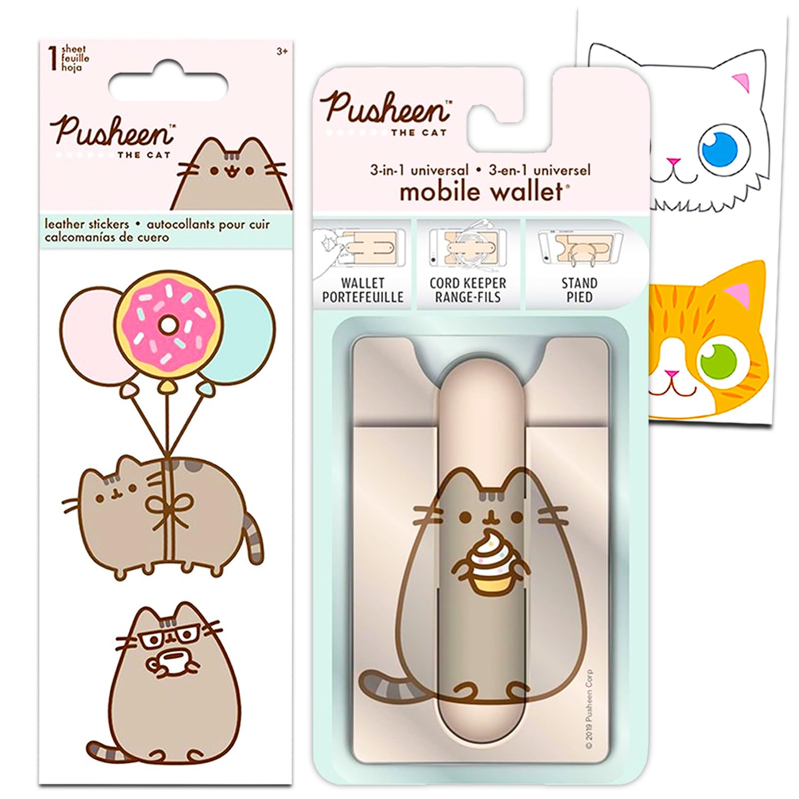 Sanrio Pusheen Cat Bundle Pack for Boys, Girls - Pusheen Leather Sticker for Phone Laptop Devices, Pusheen Mobile Wallet, & More | Pusheen Cat Office Supplies, School Supplies