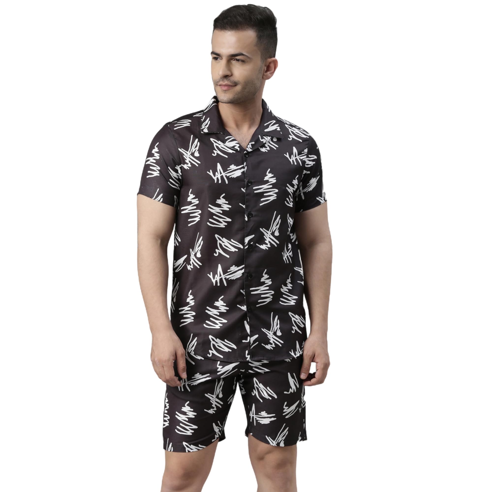 bushirt Mens Printed Regular Black Color Night Suit Set-MNS0155-picture-28