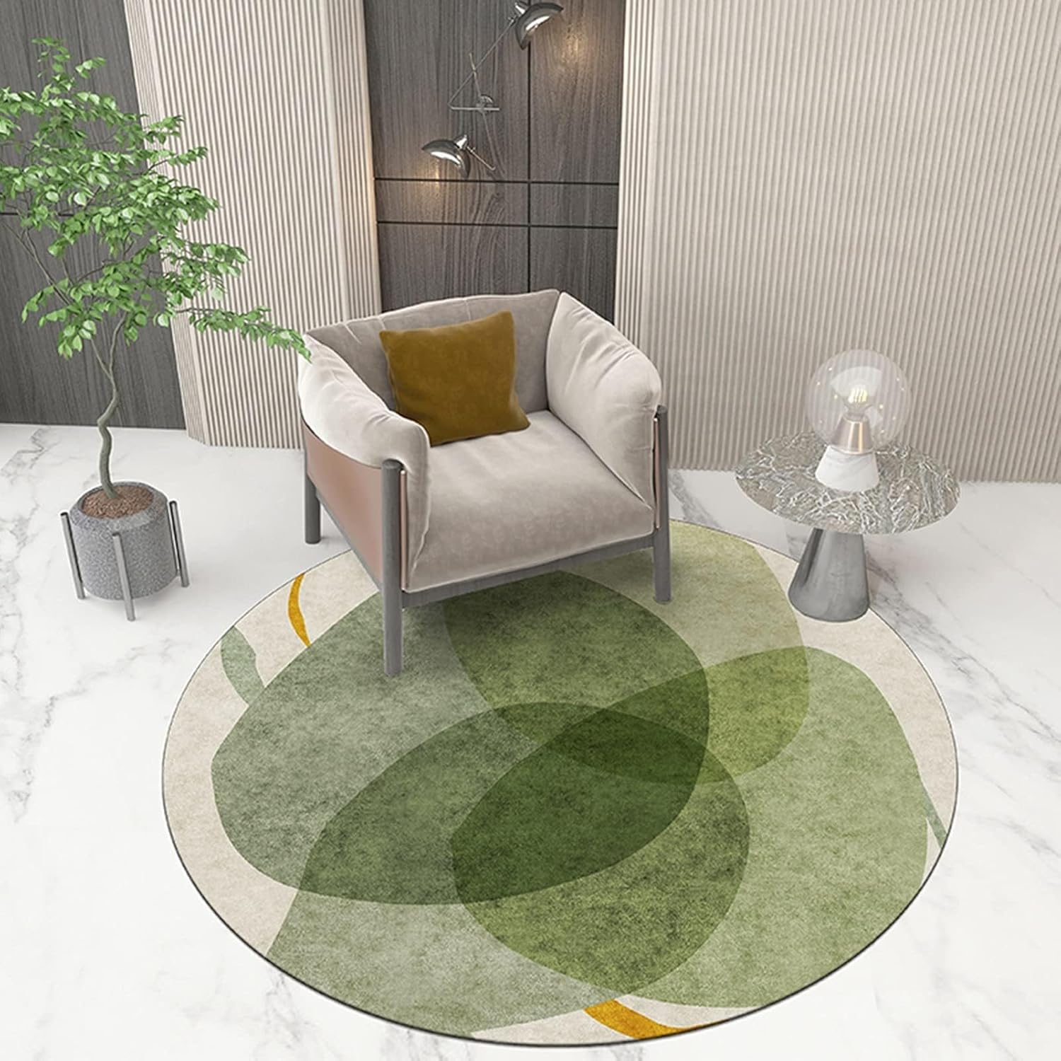 Nordic Round Area Rugs Green Carpet Living Room Bedroom Coffee Table Washable Short-Pile Carpet Floor Mats 80cm 100cm 120cm 140cm 160cm 180cm (Size : Diameter 120cm/3.9ft)
