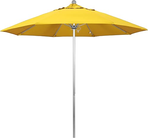 Miniatura 13 de California Umbrella Paraguas redondo de aluminio/fibra de vidrio de 9', empuje abierto, poste de plata, tela azul real de olefina Azul Real,Beige