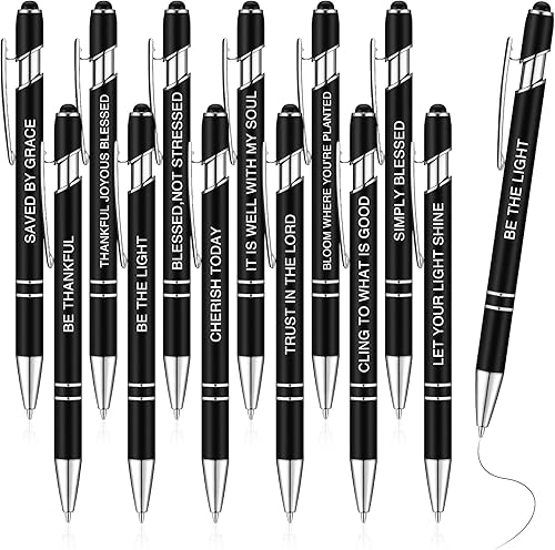 Zonon Bolígrafo inspirador de 12 piezas con frases con punta lápiz óptico, mensajes motivacionales, juego de bolígrafos inspiradores de metal,