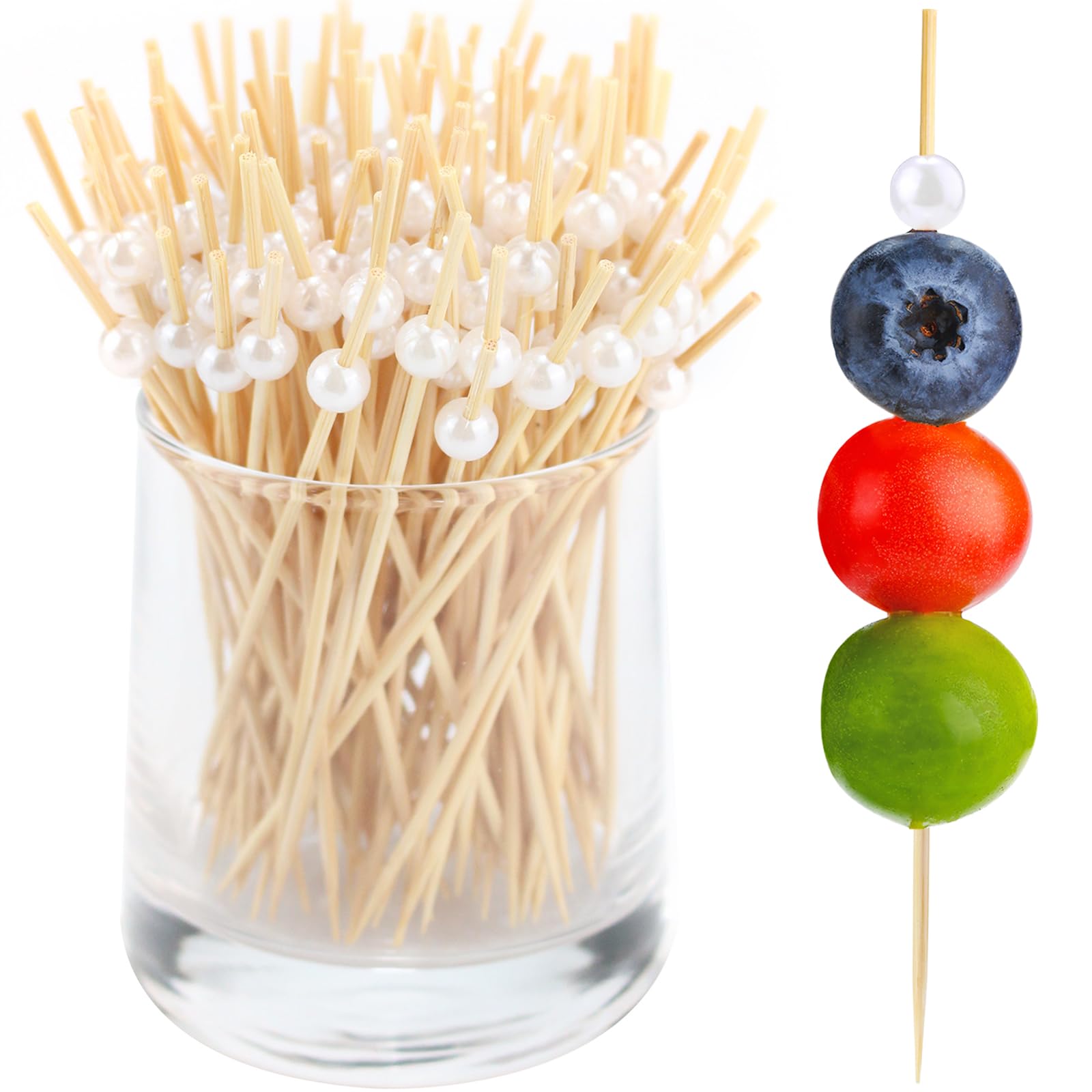 200 Pcs Cocktail Picks, 4.7 In Pearl Toothpicks For Appetizers, Fancy Bamboo Cocktail Skewers Sticks For Drinks, Fruits, Charcuterie, Sandwich, Bar Garnish, Party Food (Gold Pearl - View #8