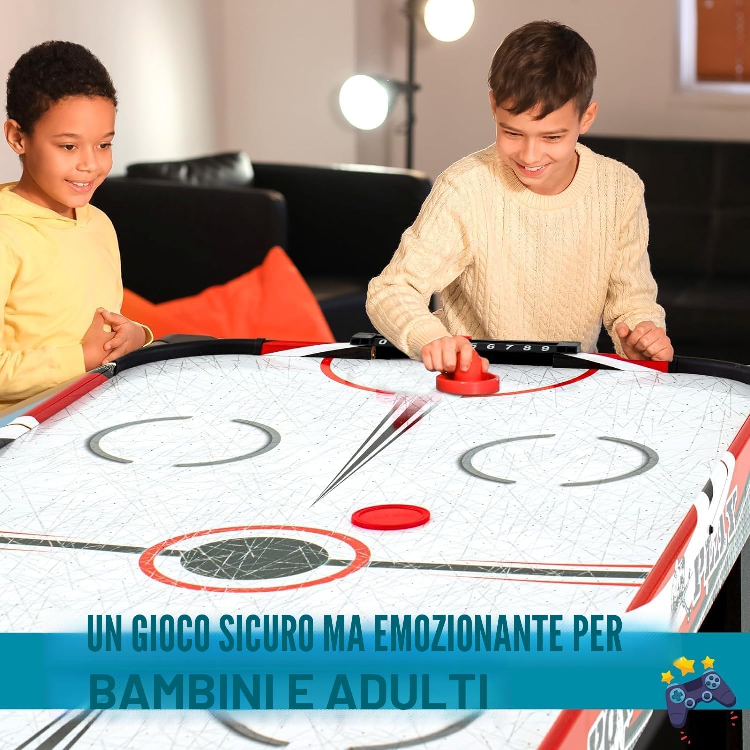Tavolo da hockey ad aria, 4 piedi, per interni, digitale, gioco da hockey, 2 pusher per adulti
