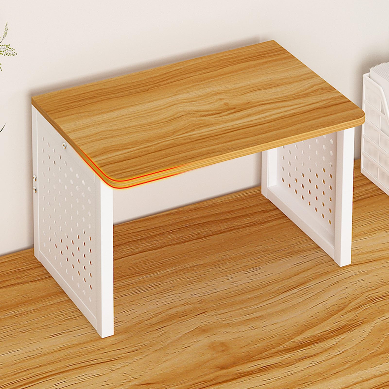 Supporto per stampante regolabile con pannelli forati, organizer da scrivania per ufficio e casa, finitura in legno naturale, adatto a stampanti e forniture per ufficio, 50 x 32 x 40 cm