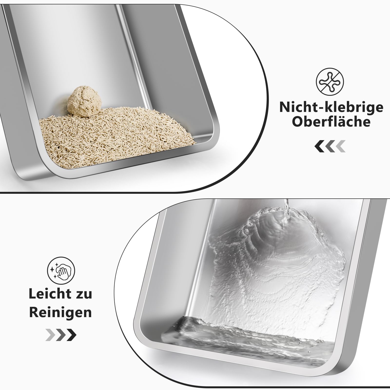 FURTIME Lettiera Gatto, 20 L Lettiera Acciaio Inox, Lettiera Gatto Grande, Lettiera Anti-perdite, XXL Litter Box