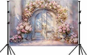 7X5ft Pink Floral Photography Backdrop, Retro Oil Painting Flowers Photography Backdrop Dreamlike Wedding Portrait Photo Background Wedding Birthday Party Background Banner Decor