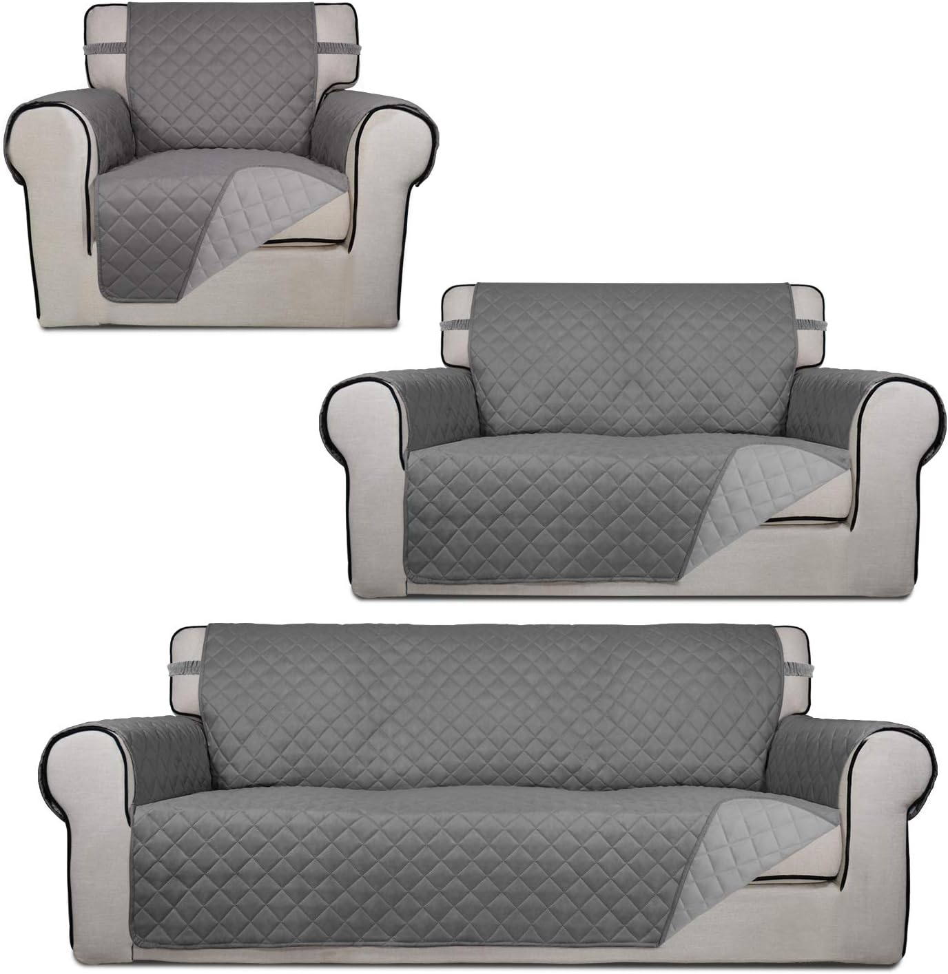 PureFit Chair Loveser Sofa Cover Bundles Reversible Gray/Light Gray Couch Cover