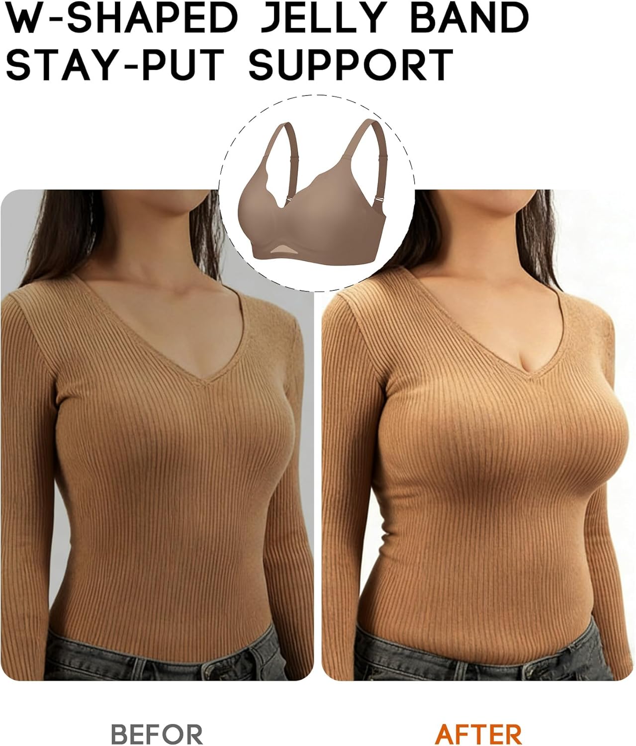 Women's Jelly Scalloped Wireless Bra, Cloud-Like Comfort & Support, Breathable No Underwire Push Up Everyday T-Shirt Bras - Image 6