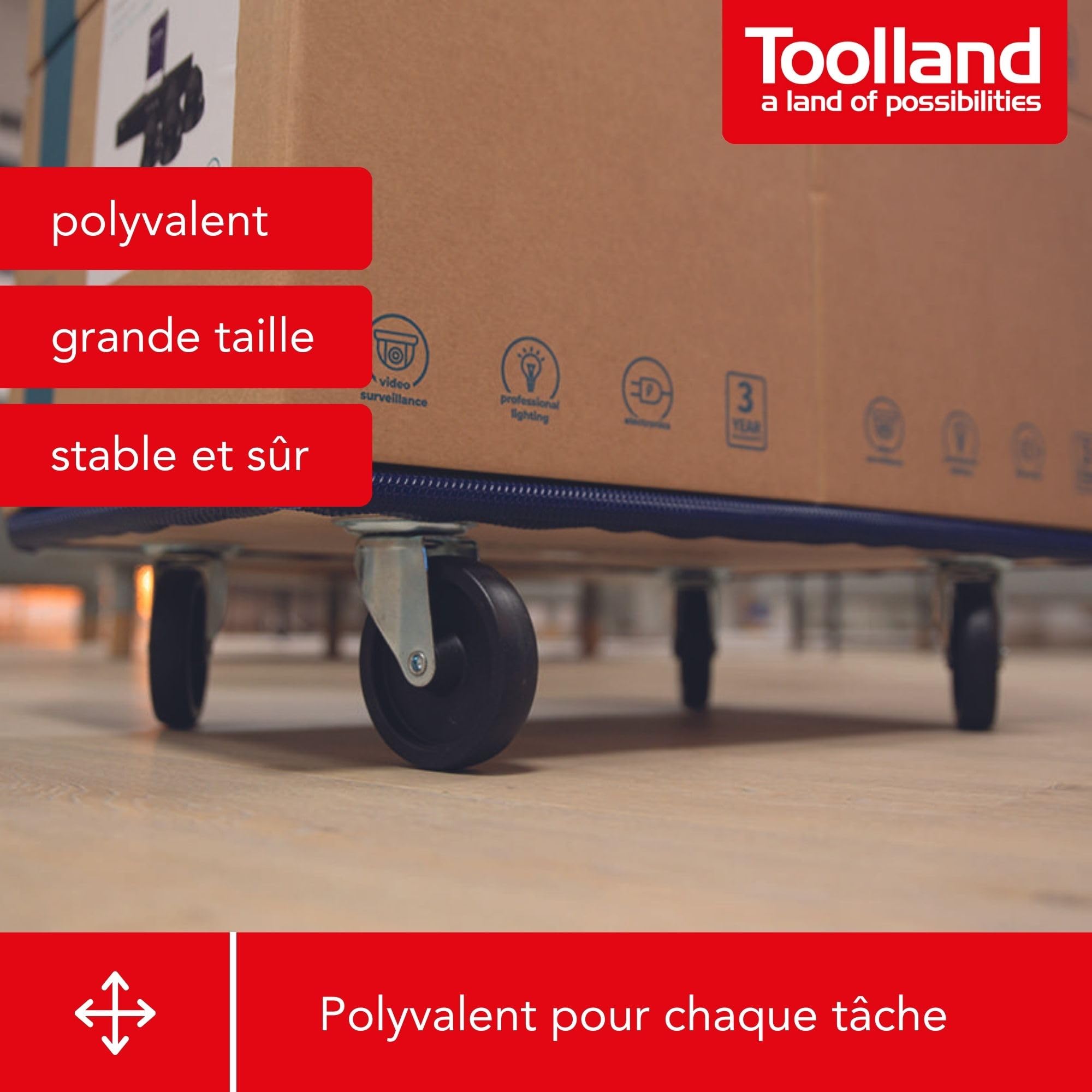 Toolland Plateau Roulant Robuste/Chariot de Transport avec Plateforme en Bois 65 x 40 cm et 4 roulettes pivotantes, idéal pour déplacer Meubles, cartons et Charges Lourdes Jusqu’à 400 kg