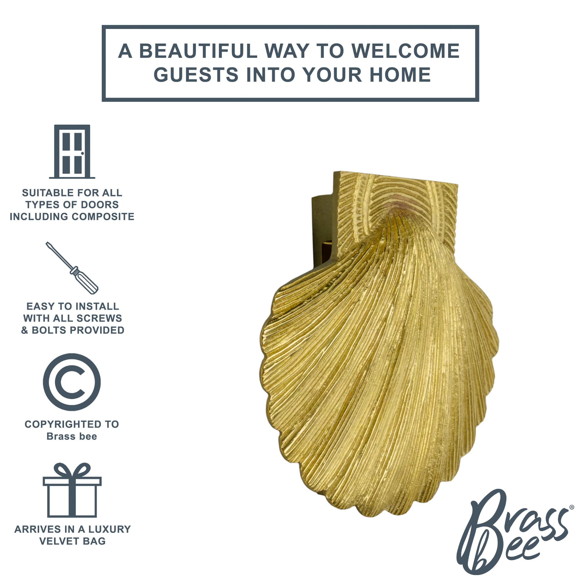 Mosiężna pszczoła gałka do drzwi – mosiężne wykończenie – masywna mosiężna muszla drzwiowa – Knockers firmy Brass Bee