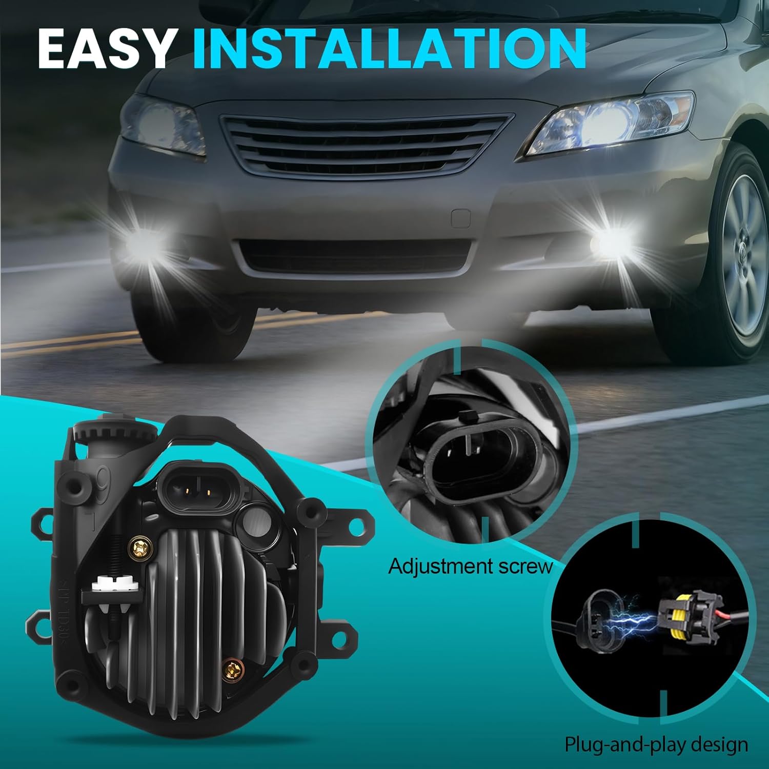 Shocklight LED Fog Lights Compatible with 2007 2008 2009 Camry 07 08 09, 1 Pair of Front Bumper Driving Fog Lamps with Switch and Wiring Kit- Clear Lens