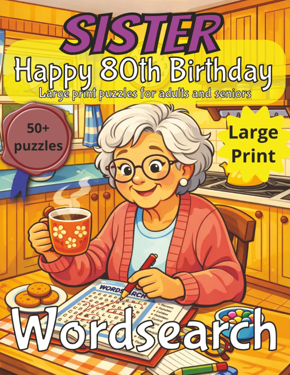 80th Birthday Word Search for Sister: 80th Birthday Gift Sister UK | Gifts for Women | Present for Senior | 80 Year old Gift | 80th Gift for Women | ... | Fun Gift Elderly | Sister 80th Present
