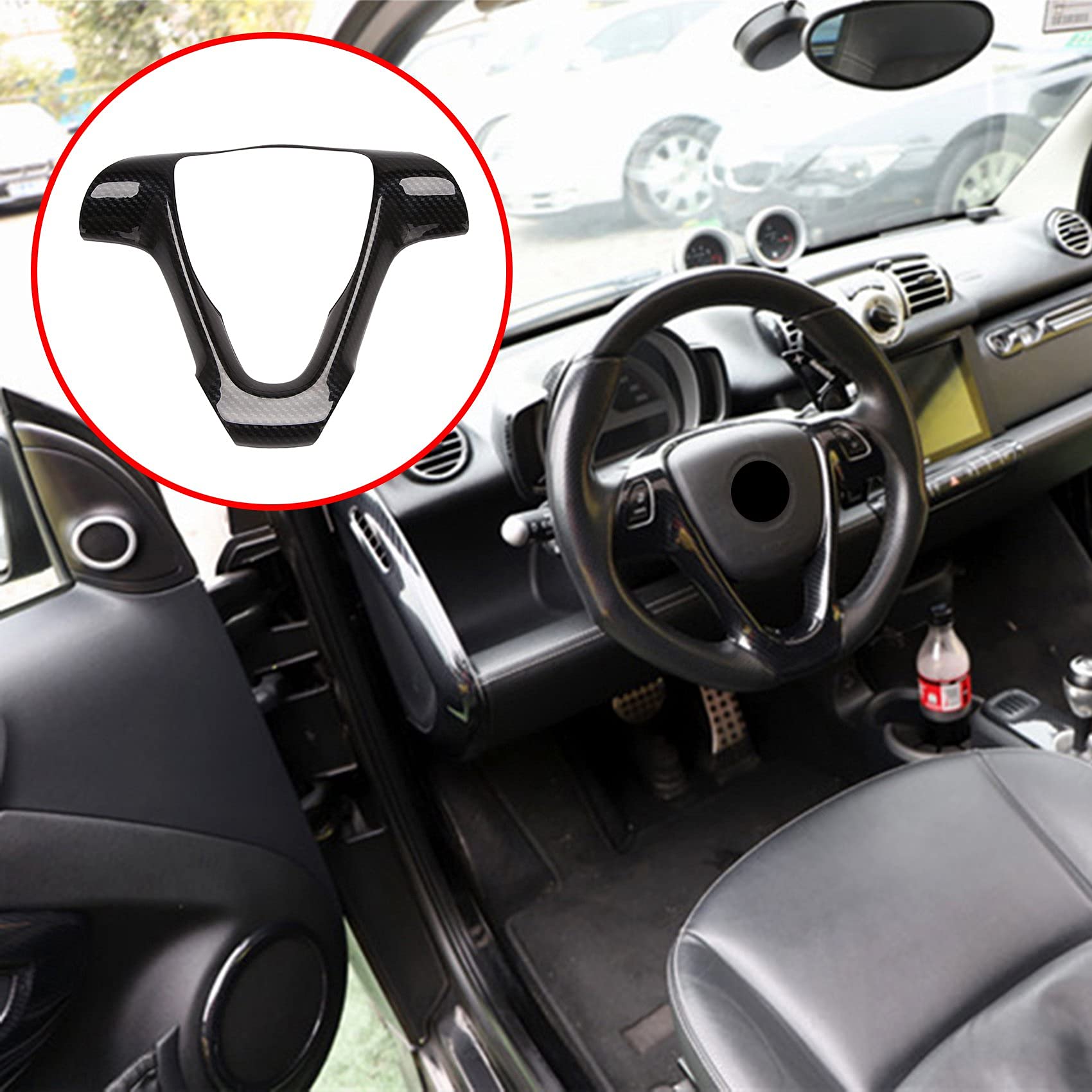Fibra di carbone auto sterzo telaio adesivo decorativo accessorio per Smart Fortwo 451