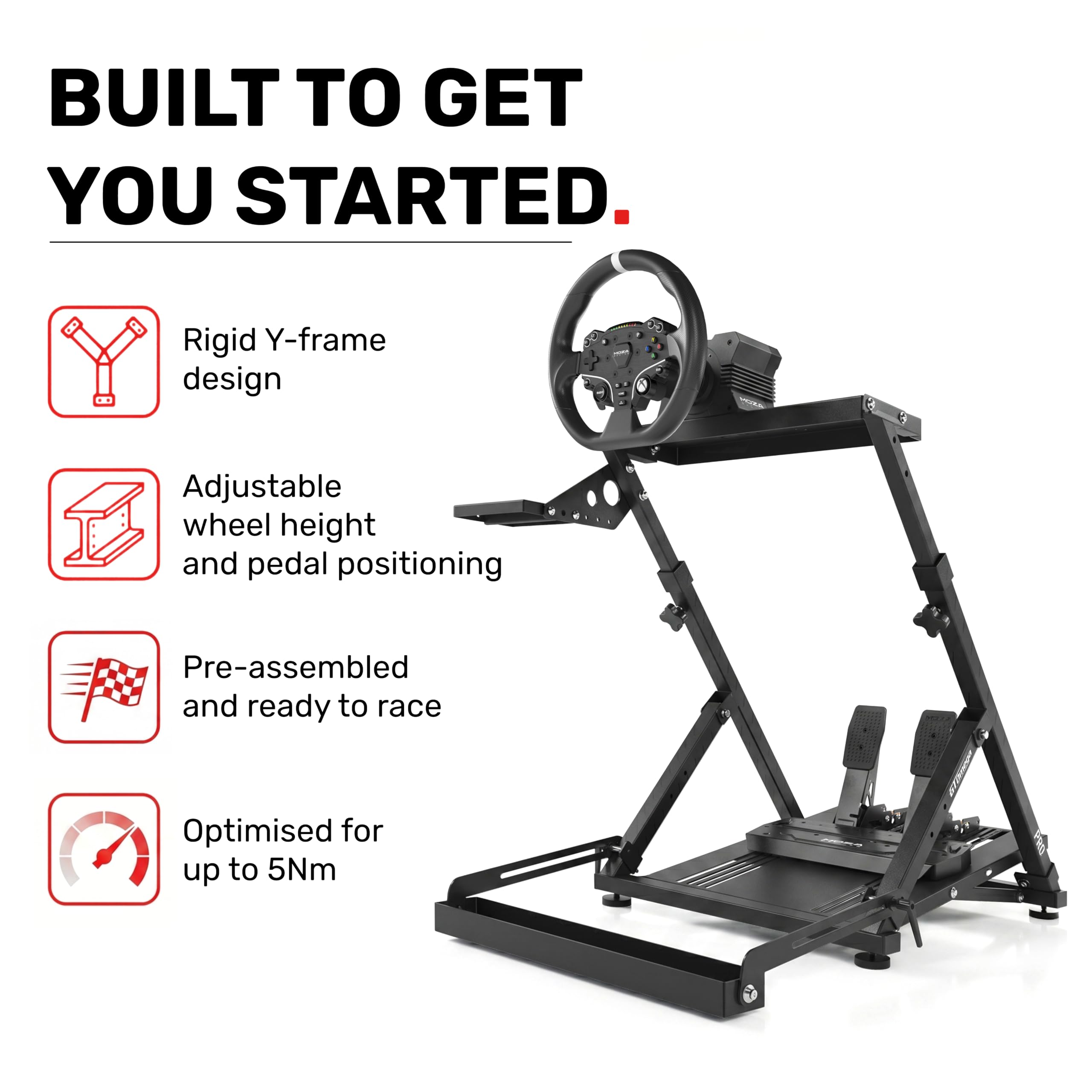 GT Omega PRO Wheel Stand – Robuster Y-Rahmen mit verstärktem Pedalplatte, inkl. Schalthebel-Halterung & Chair Link, leicht faltbar und platzsparend