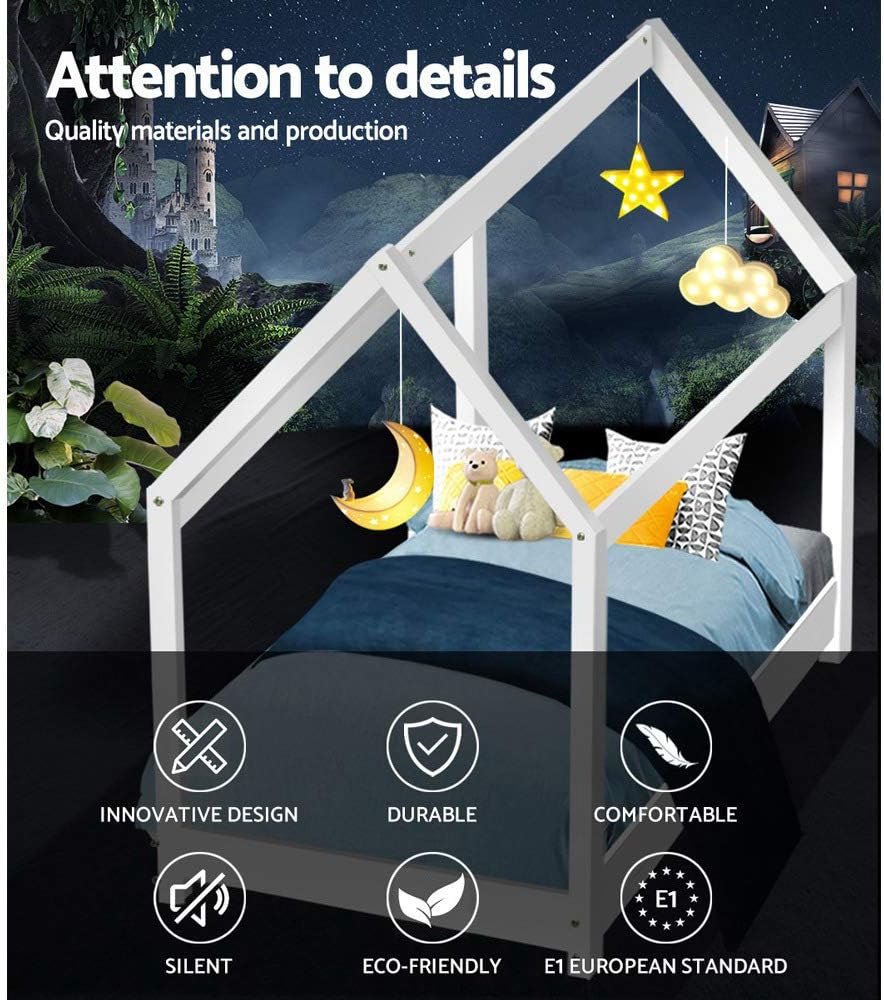 Bed Frame Wooden Kids House Frame White CASA