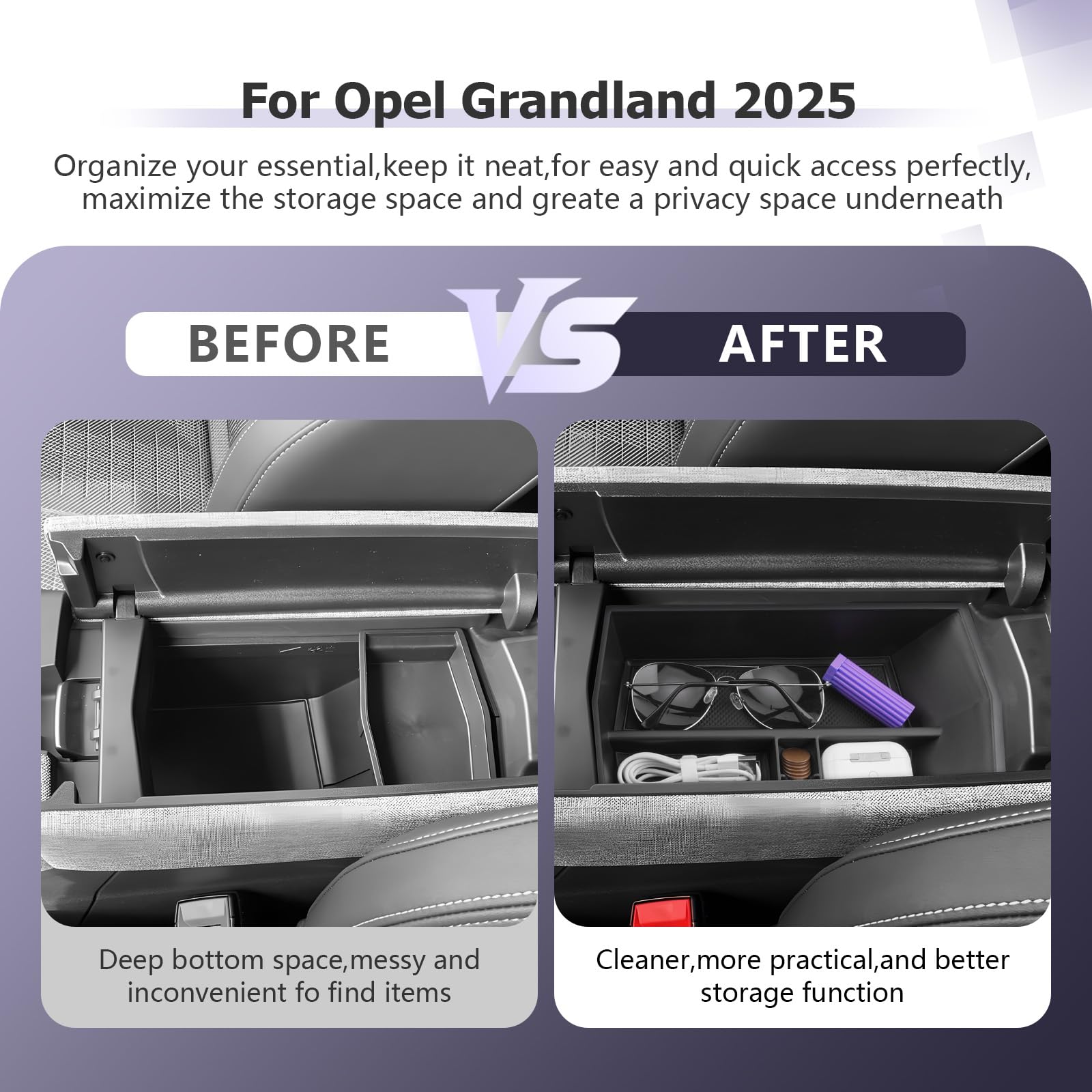 LUWU Compatibile con Opel Grandland GS EV Elettrico Hybrid 2025 2026 Consolle Centrale Armadietti Scatola portaoggetti Nuovo Grandland Multifunzionale vano portaoggetti Organizer Grandland Accessori