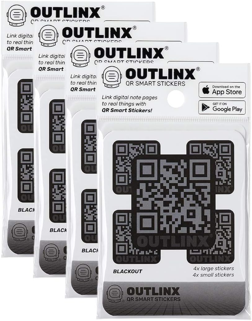 QR Smart Stickers | Stick Digital Notes to Your Things | Blackout 4-Pack Bundle 32x Stickers