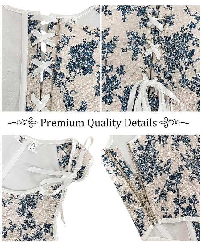 Image of Dreay Womens Vintage Asymmetrical Hem Overbust Corset Tie Front Lace-up Back Bustier Shapewear Top