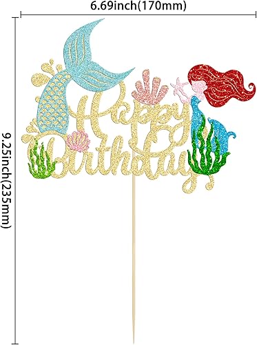 Miniatura 2 de Gyufise Decoración de sirena para pastel de feliz cumpleaños, conchas marinas con purpurina, cola de coral, decoración para fiestas de baby shower