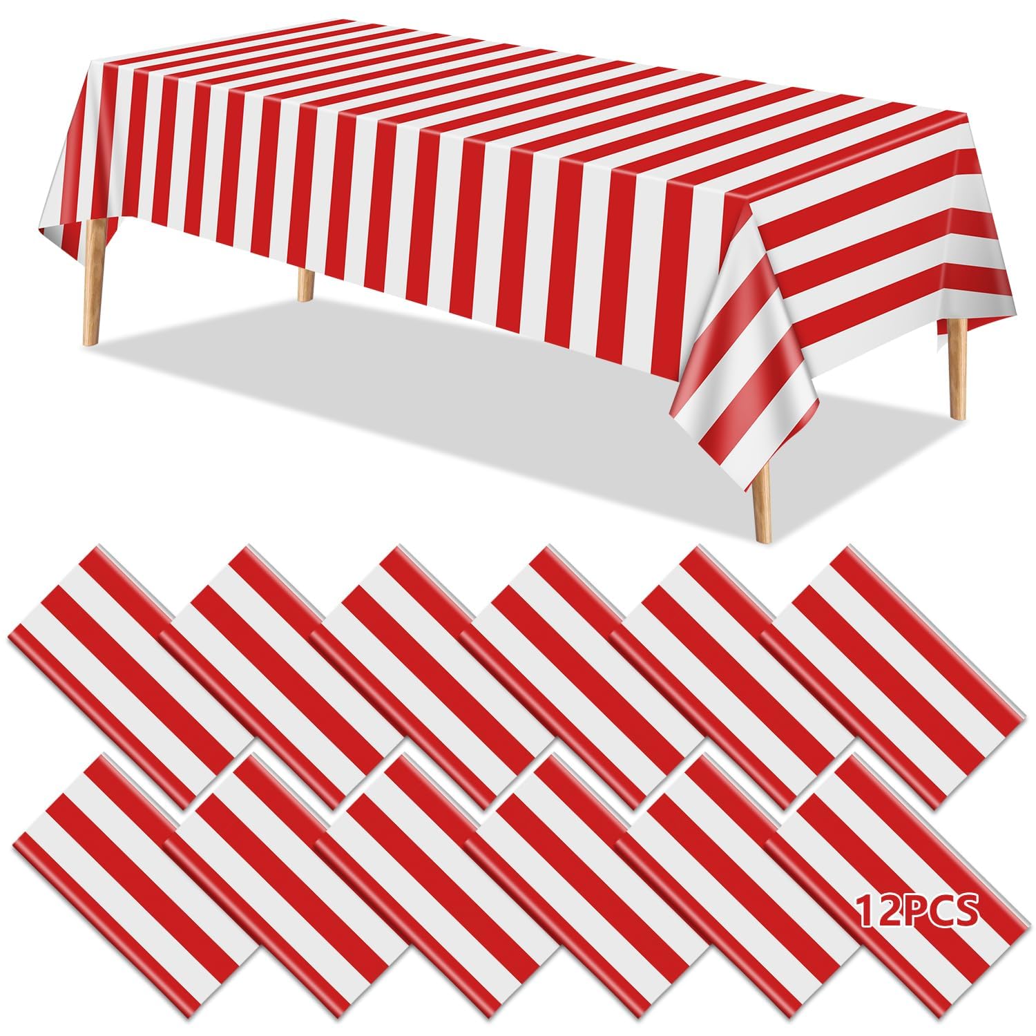 12 Manteles De Carnaval, Manteles De Rayas Rojas Y Blancas, Mantel De Plástico Rojo, Decoración De Fiesta Temática De Circo Para Carnaval, Noche De Cine, Cumpleaños Infantil, Picnic, 130 X 220 Cm