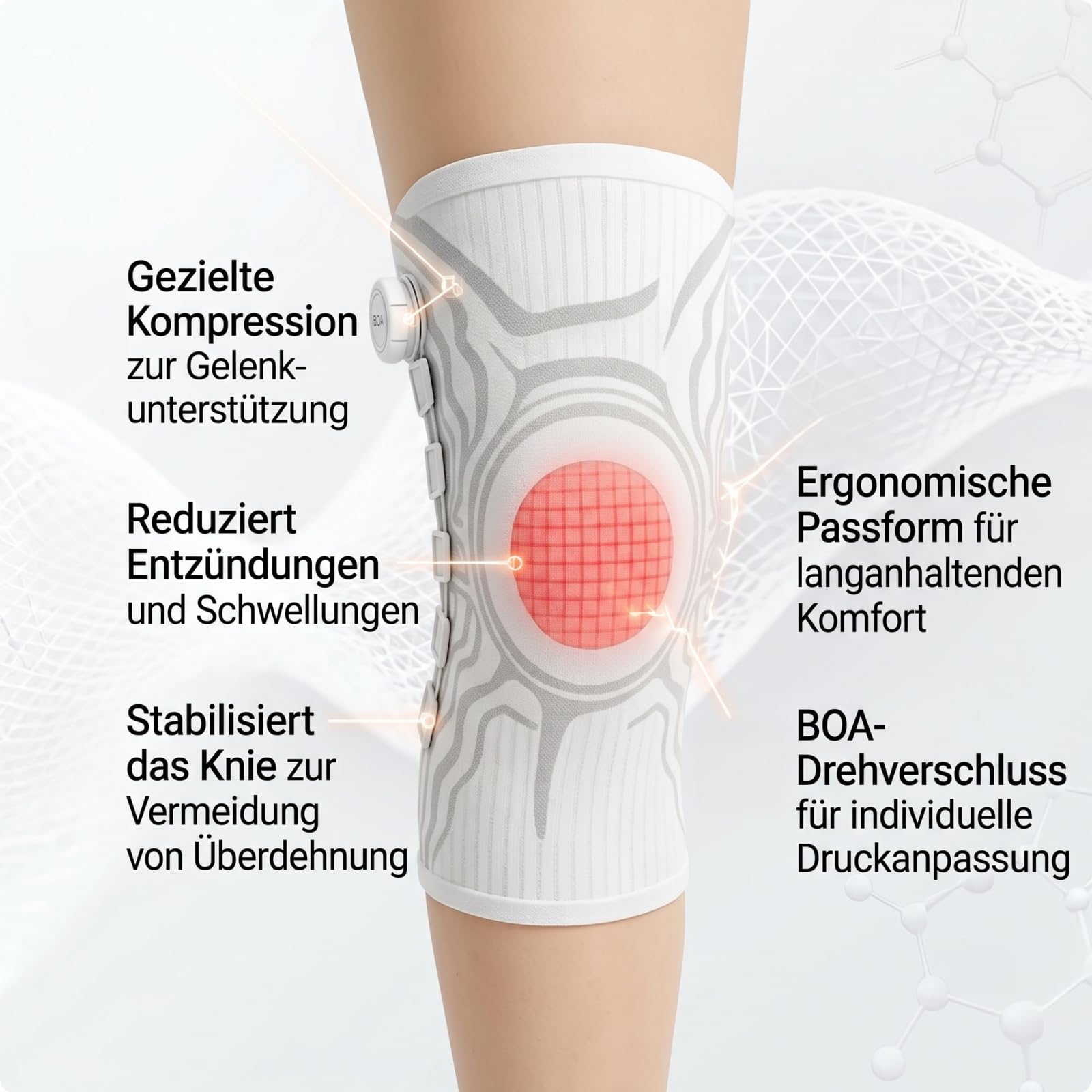 VILAO Kniebandage mit Drehverschluss,Gelenkrehabilitation und den Alltag (Grauweiß-L,M)