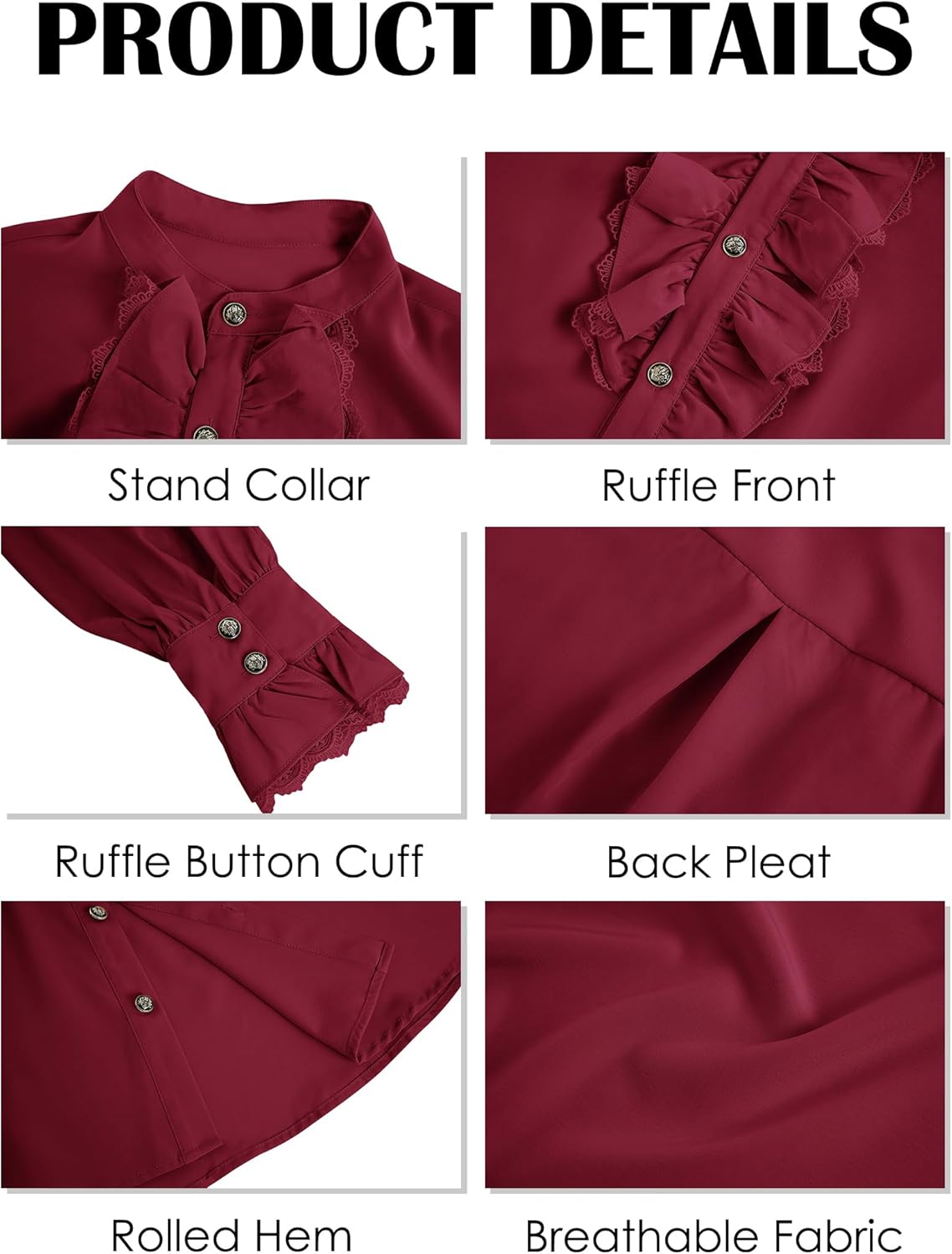 Bbalizko Men Pirate Shirt Victorian Ruffle Medieval Renaissance Vampire Ruffled Steampunk Puffy Halloween Cosplay Shirts - Image 5