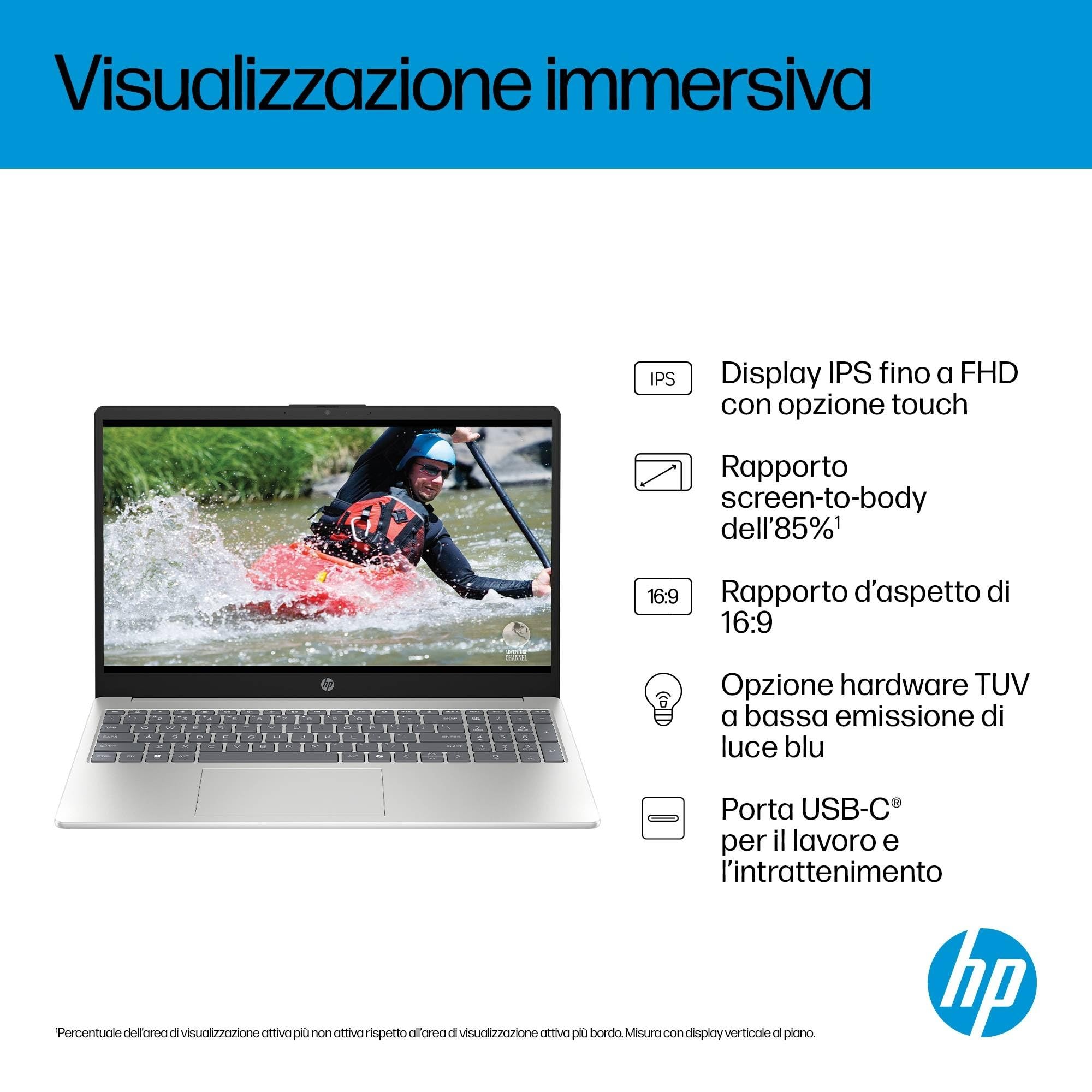 HP Laptop 15-fd1003sl, PC Portatile 15", Display FHD, Notebook, (Intel Core Ultra 7 155H, RAM 16GB, SSD 1TB, Windows 11), Computer Portatile, Uso quotidiano, Tastiera Italiana, QWERTY, Argento
