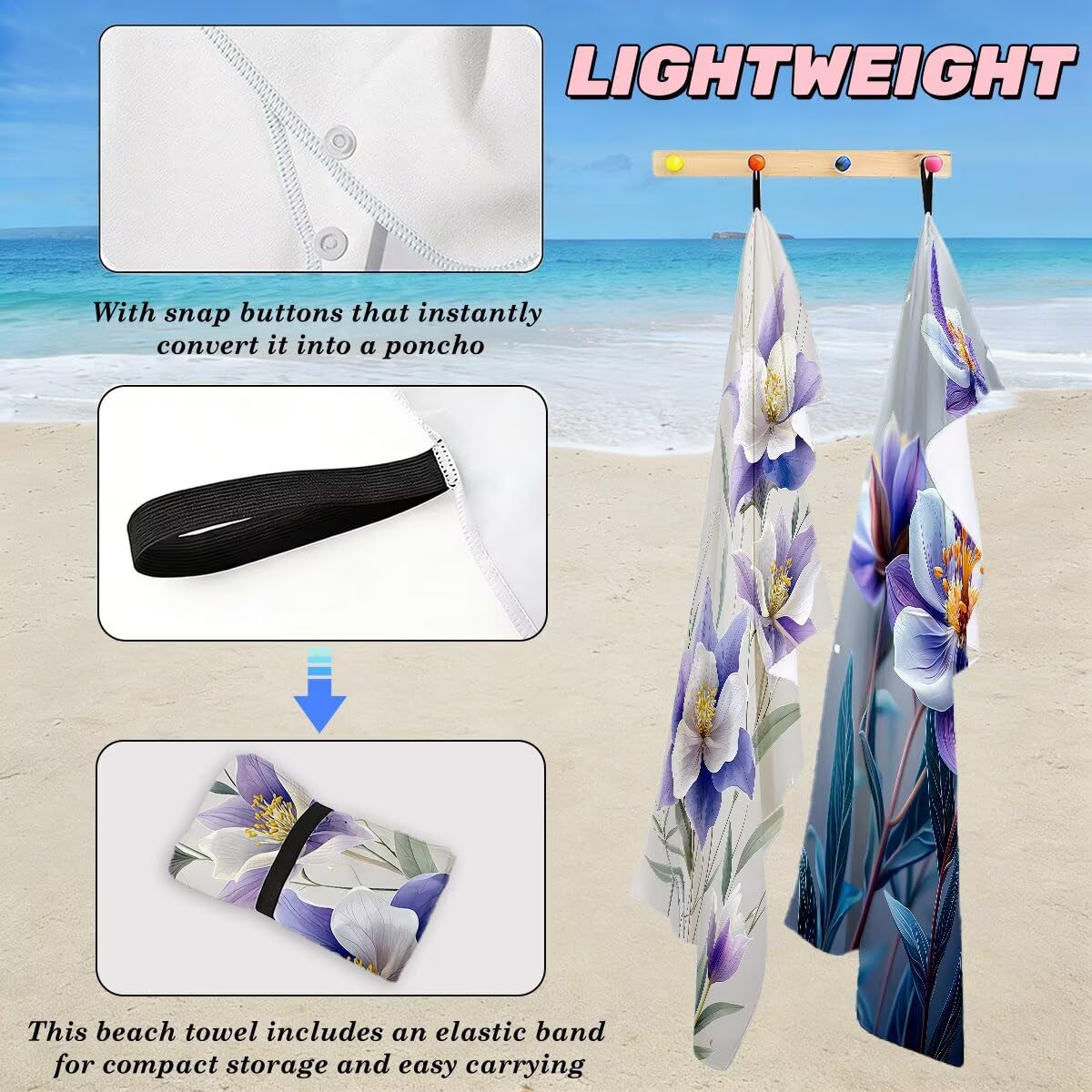 Toalla Playa 80x160 cm, Toalla Gimnasio Microfibra Secado Rapido, Juego de 2 Antiarena Toallas de Playa, Ligera Compacta Toallas Microfibra Grande para Viaje, Regalo Hombre Regalo Mujer (Flor) -4205