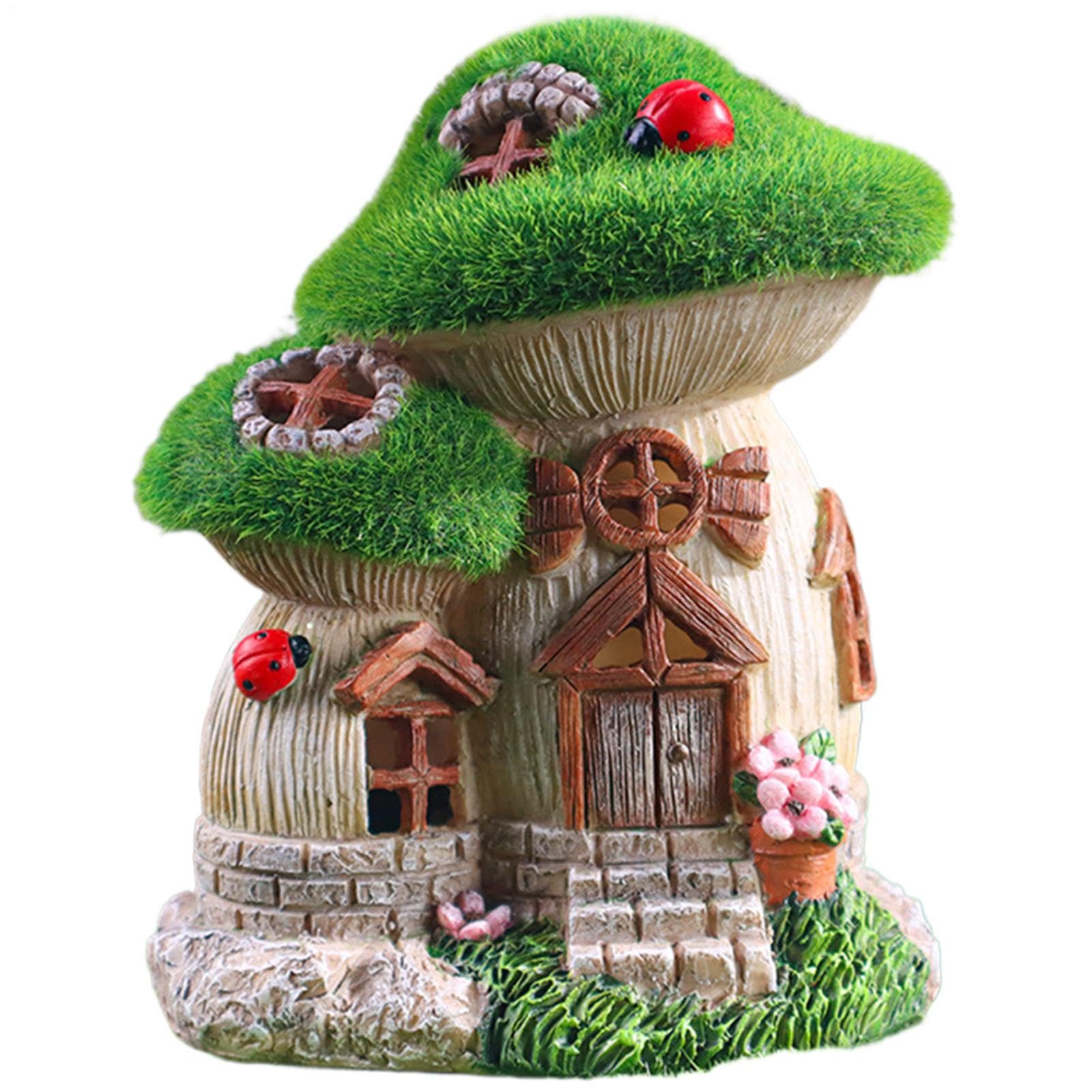 lisutupode Solar Light Fairy House 13.5x11.3x16.5cm Funny Resin Cottage Sculpture Solar Powered Fairy House Garden Statue Night Light House