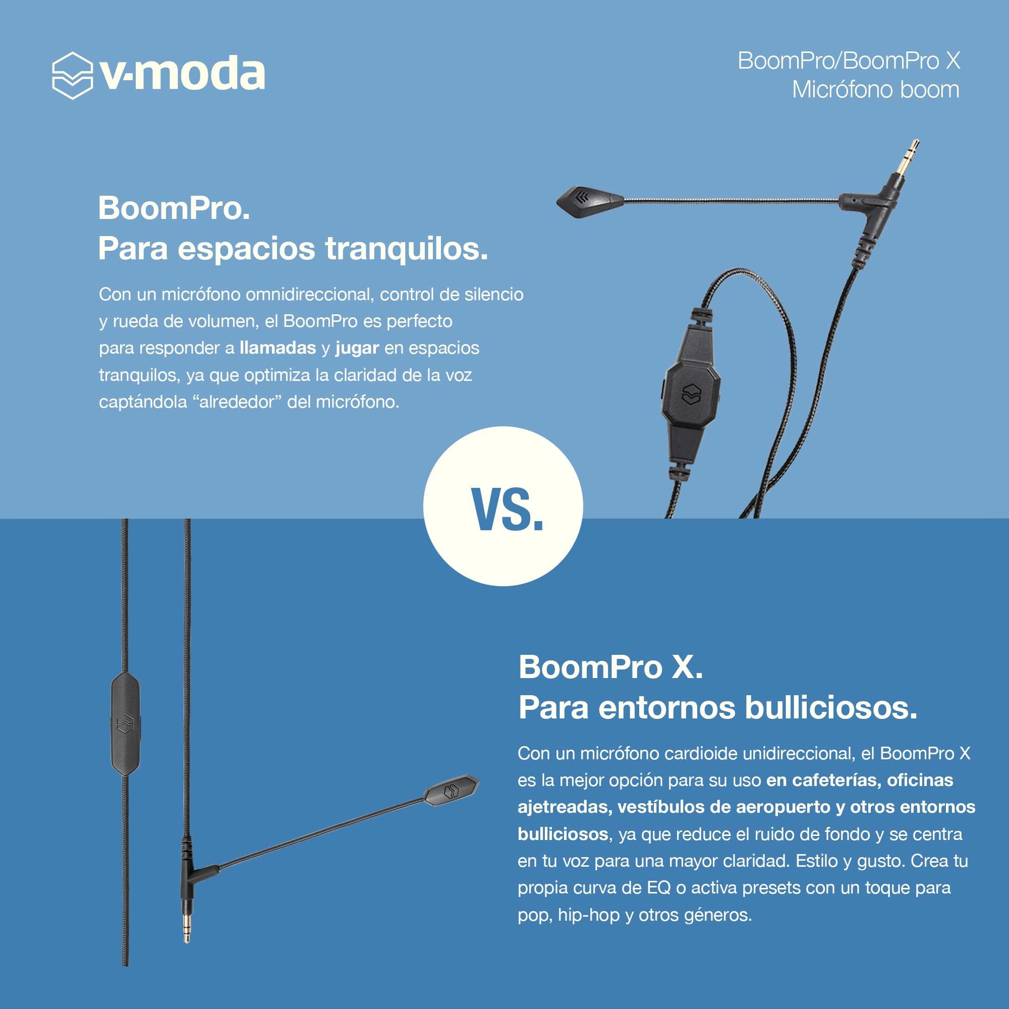 Micrófono V-Moda BoomPro X | para Gaming y comunicación | con Cable - Jack de 3,5 mm | Boom Flexible | Controlador de Pinza con botón de Silencio y Rueda de Volumen | Negro