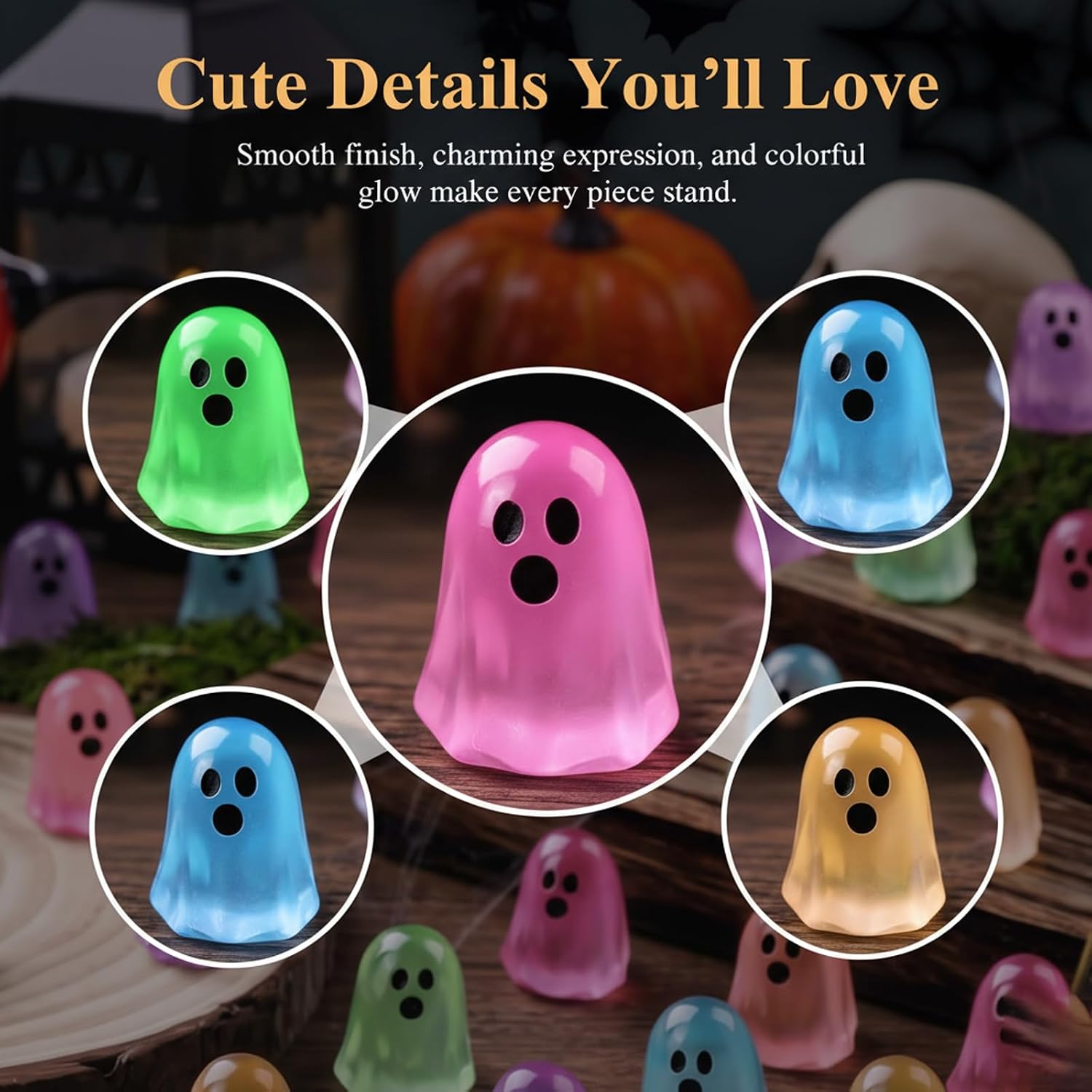 100pcs Halloween Mini Ghosts Figures, Luminous Mini Resin Ghost Figurines | to Hide Glow in The Dark Tiny Ghost Figures for Halloween Party Favors, Plant Pot Landscape, Fairy Garden Party Decor