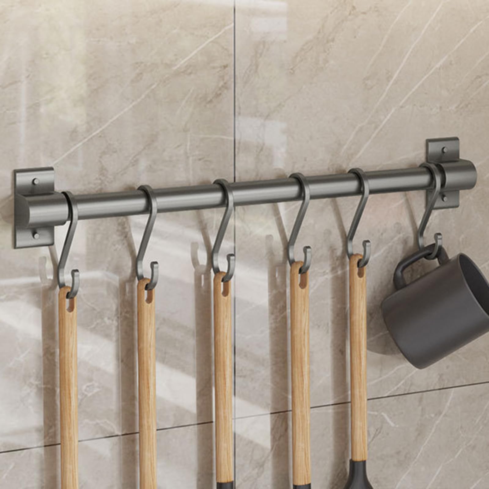 Peakjune Kitchen Rail Pan Hanger Racks,Kitchen Rail with Sliding Hooks,Bathroom Utensil Holder with Hooks,Beautiful and Practical,Suitable for Hanging Cooking Utensils