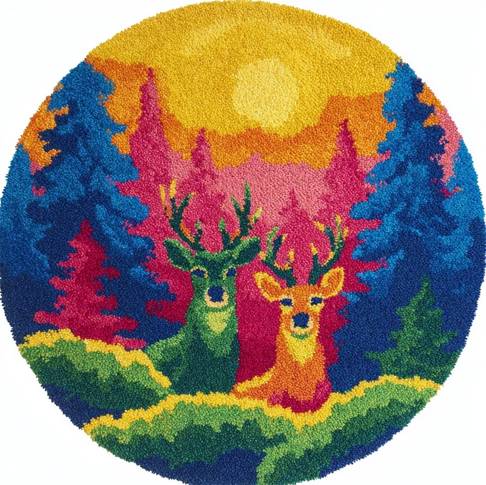 kitphoenix DIY Latch Hook Rug Kit Forest Deer