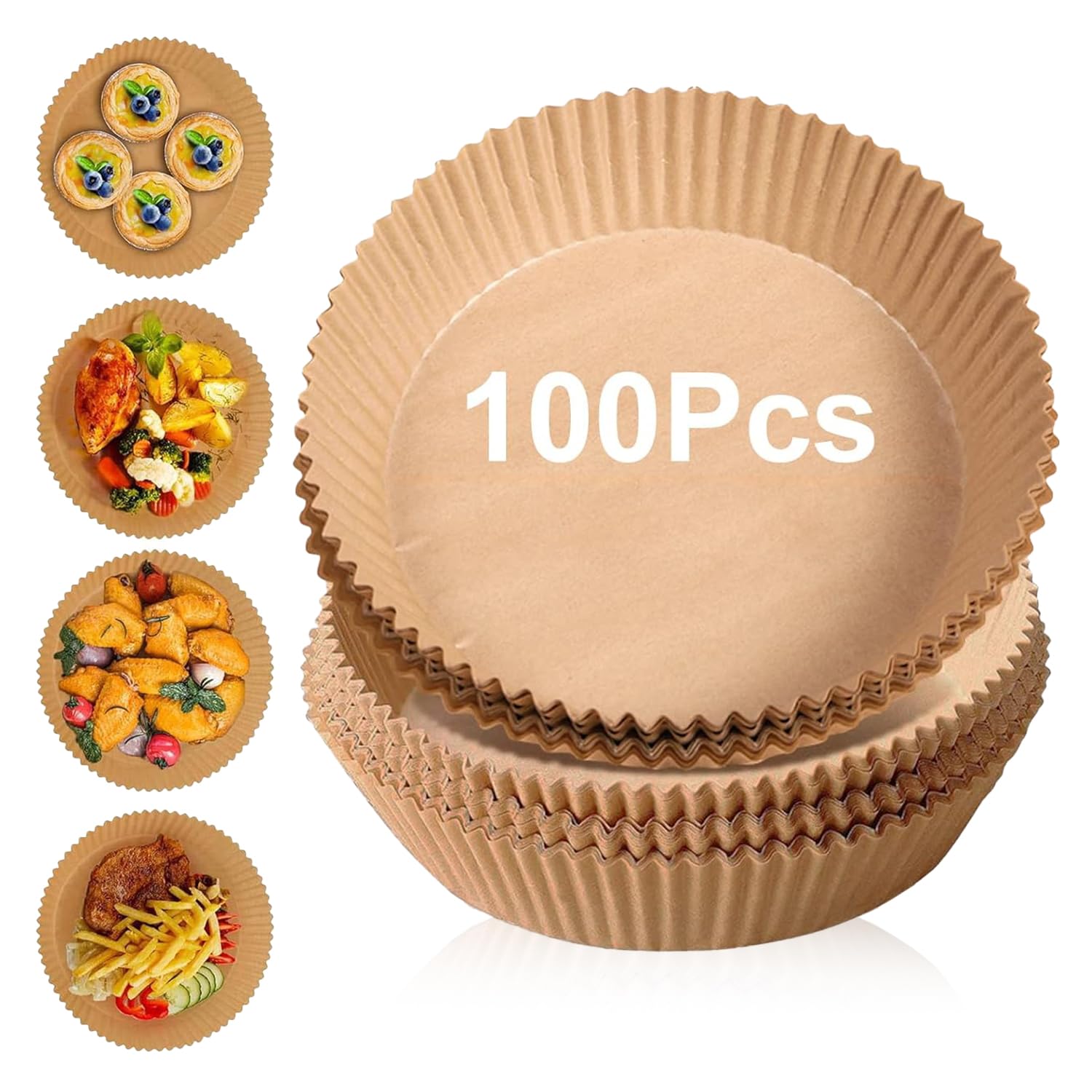 100 Piezas Papel para Freidora de Aire 5-8L, 20-24CM, Papel Desechable Antiadherente para Horno Microondas, Papel Redondo en Cazuela, Forro Papel Pergamino para Freidora Aire Cosori Cecotec - Redondo