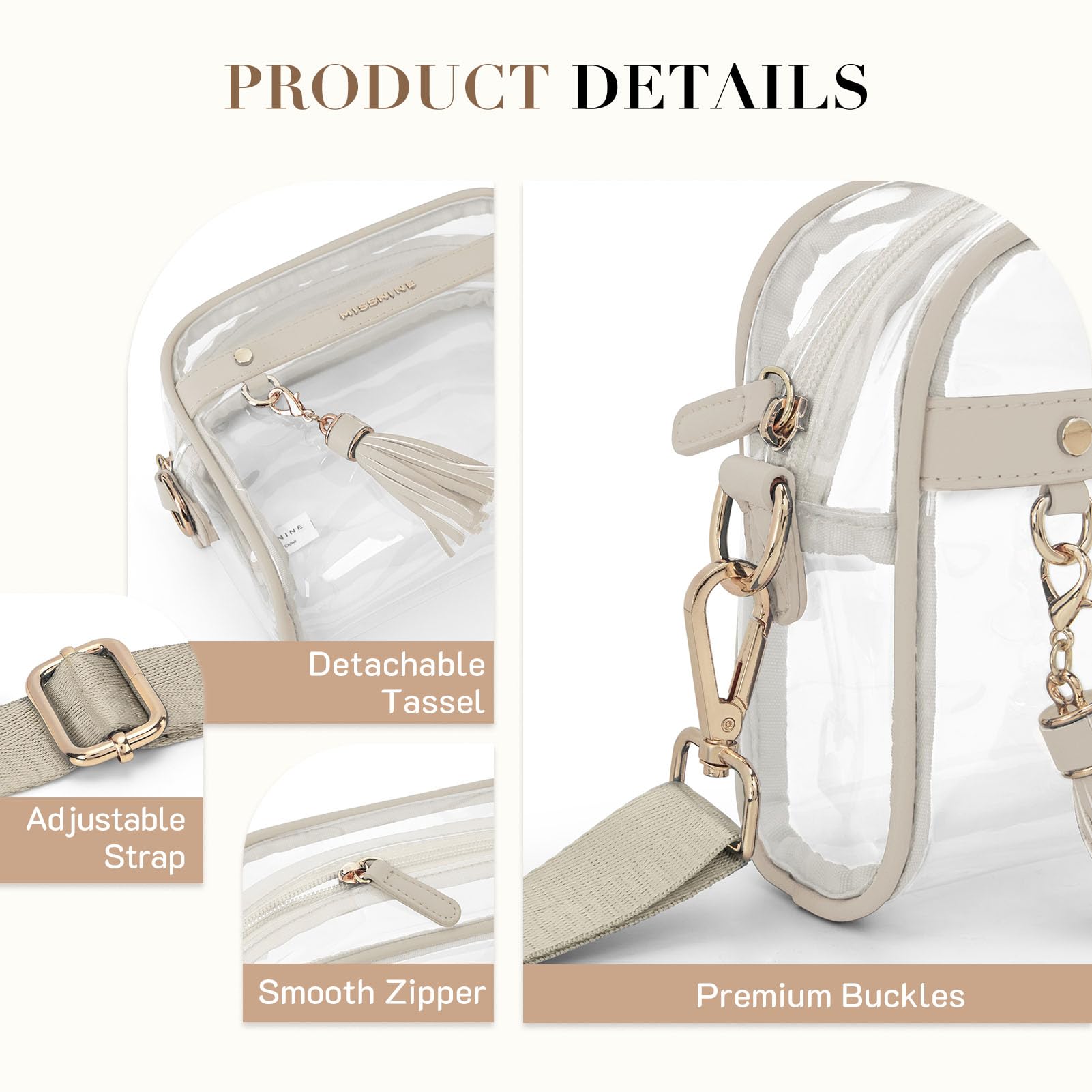 Missnine Clear Bag - Borsa a tracolla da donna, approvata dallo stadio, per concerti ed eventi sportivi