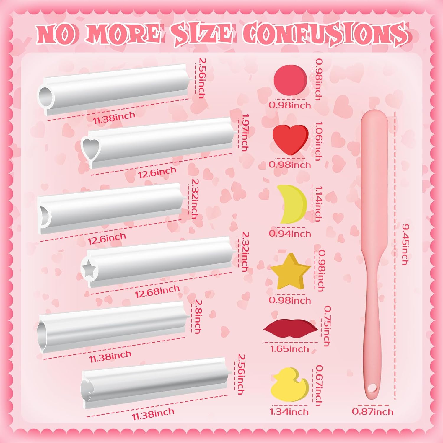 Ninehaoou Large Silicone Soap Mold Set, 6 Long Tube Column Molds for Embed Soaps, 12-inch Inserts (6 Shapes), 3 Spatulas and 12 Binder Clips(Cute)