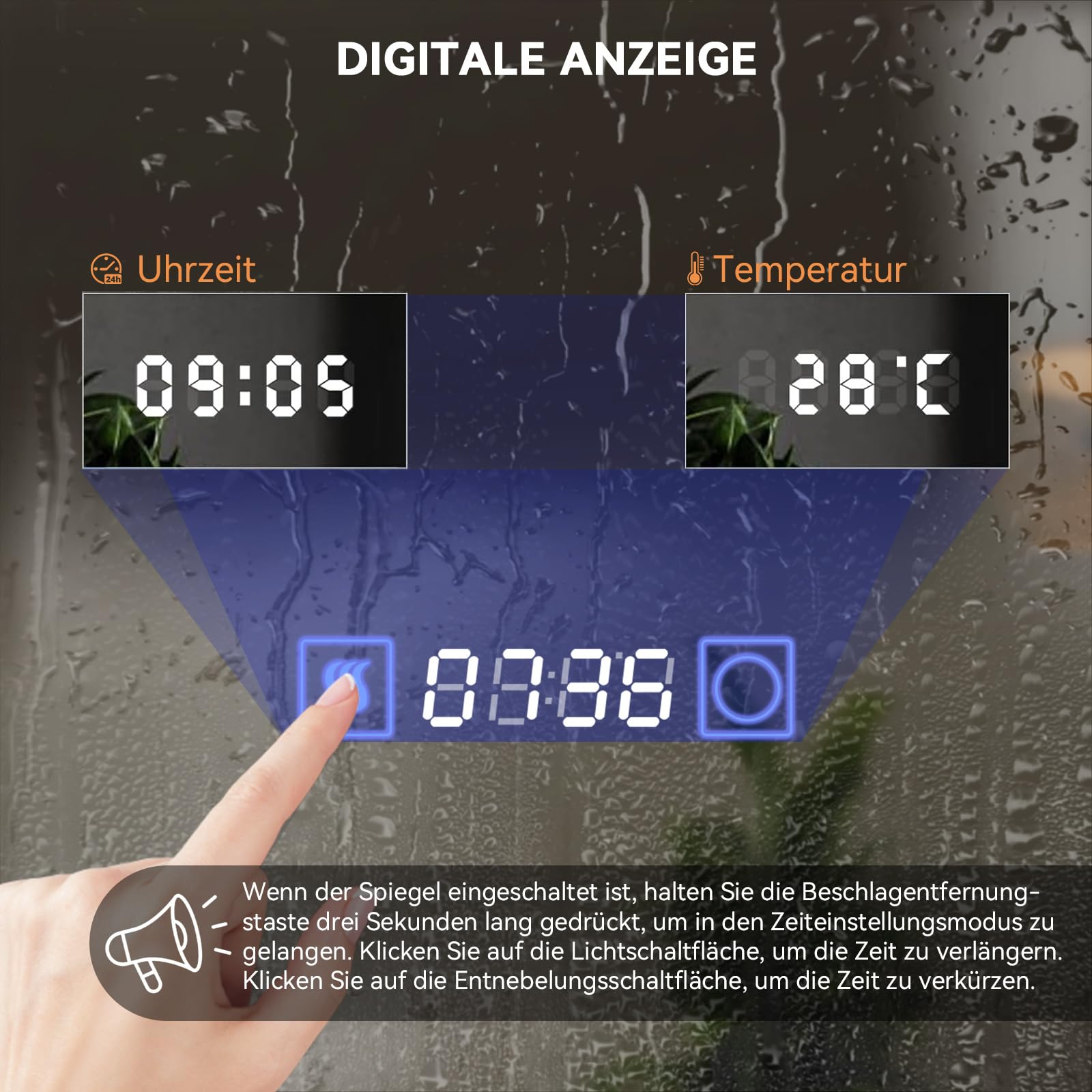 YOURLITE LED Badspiegel mit Beleuchtung und Ablage 80x60cm,Bad Spiegel Badezimmerspiegel Uhr,Wandspiegel mit Beschlagfrei,Touch-Schalter,3 Lichtfarben Dimmbar,Speicherfunktion