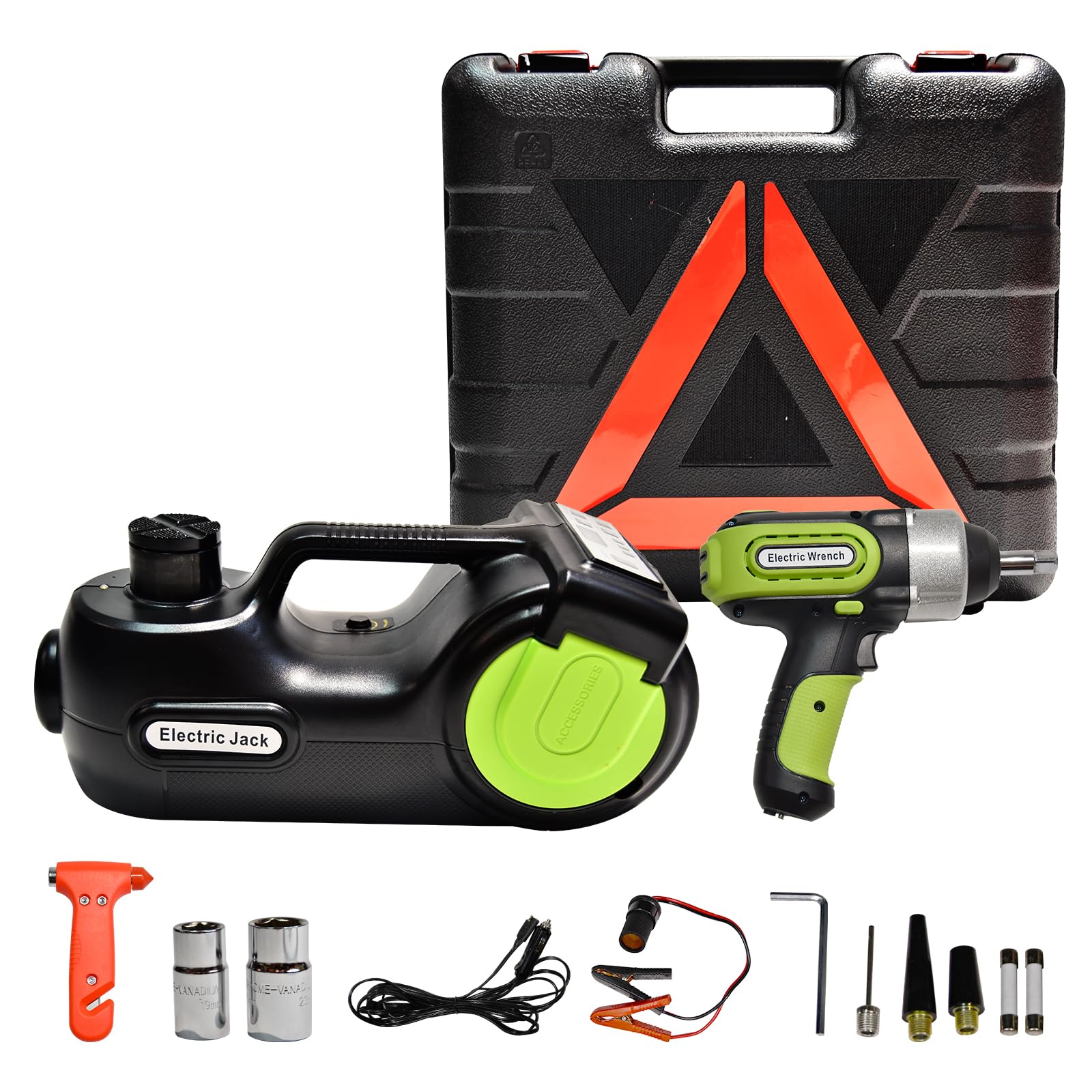 JNDO 5 Ton Electric Car Jack Kit Lifting Range 6.1 to 20.8 Inch Digital Display Screen Floor Jack with Impact Wrench Inflatable Pump LED Light Hydraulic Jack Car Repair Tool