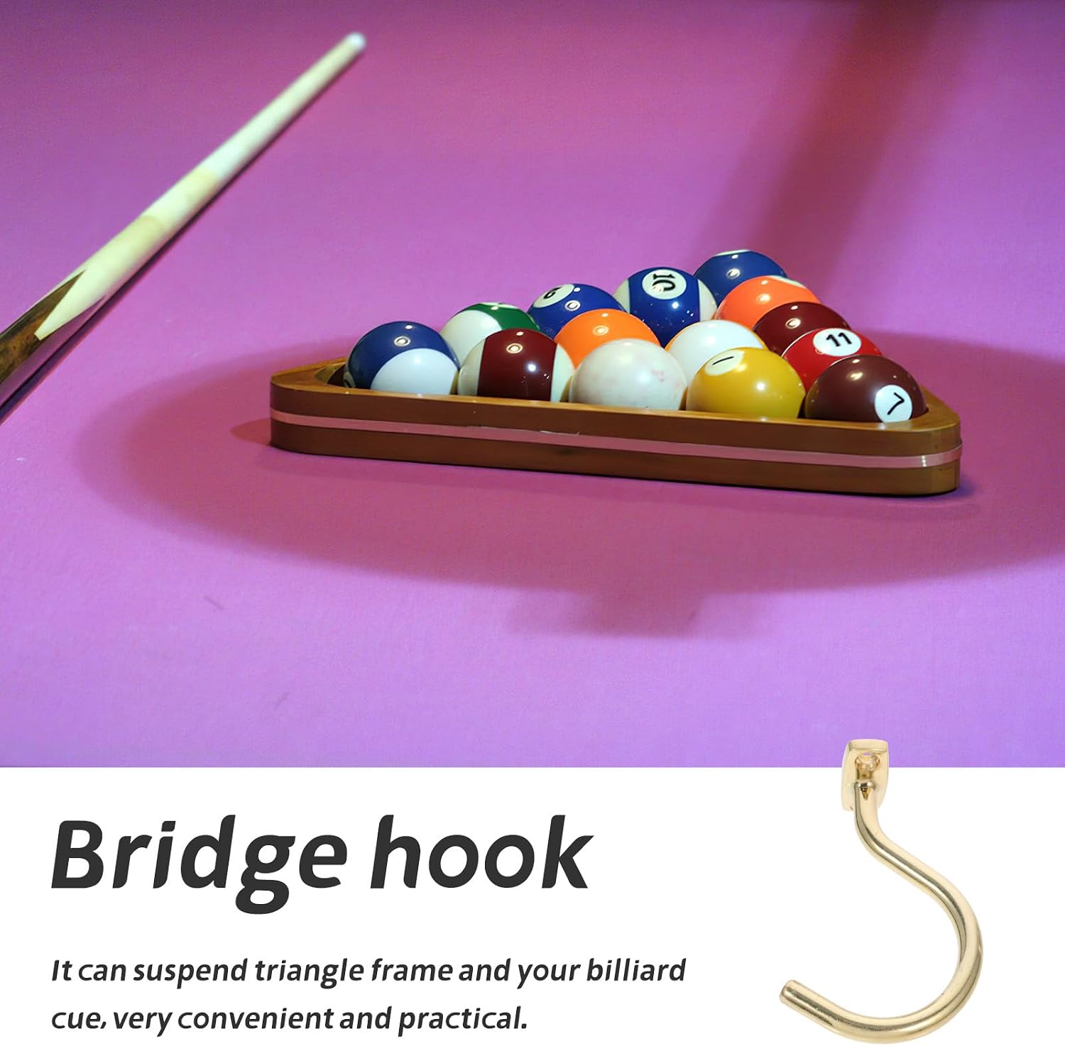 CHILDWEET Replaceable Pool Table Triangle Hook and Cue Rack Metal Billiard Table Hook with Screws Multi-function Snooker Accessory for Cue and Triangle Storage