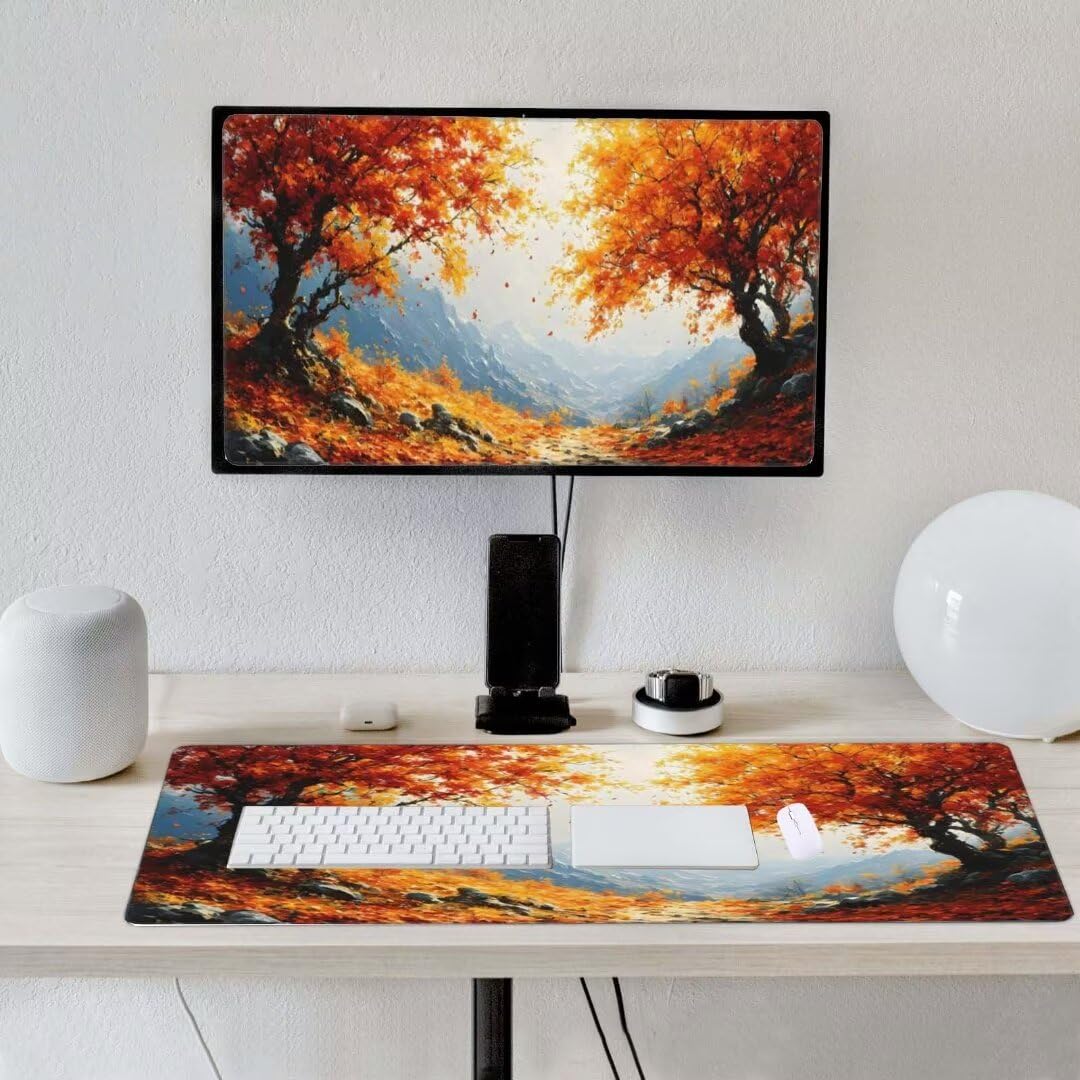 Alfombrilla de ratón 1400x600x3 MM, Alfombrilla Ratón XXL Extendida de Gran Tamaño con Bordes Cosidos, Base de Goma Antideslizante Almohadilla para Teclado, Mandarina de Color S-1079