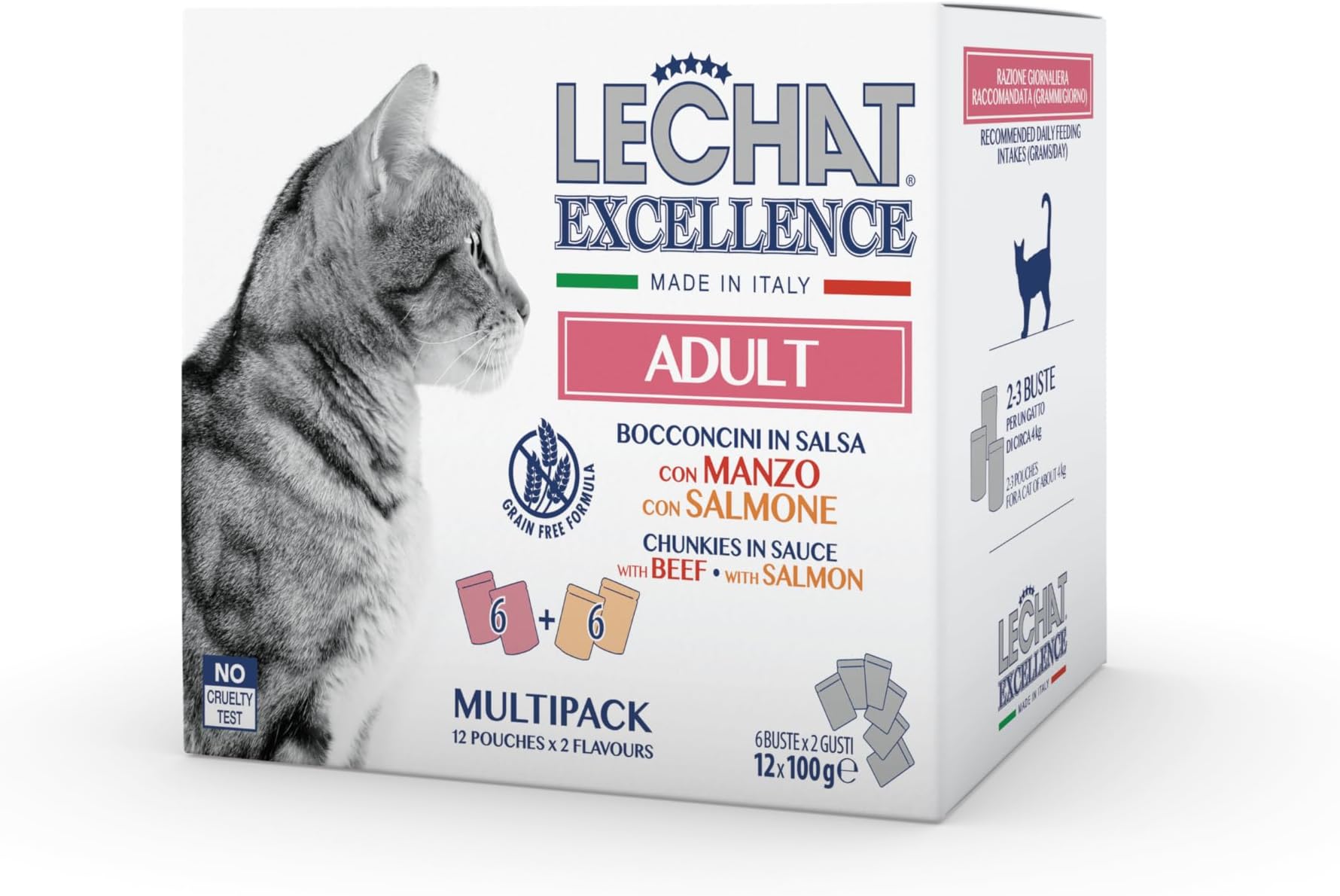 LeChat Excellence Cat Wet Food, 6x Beef / 6x Salmon, 12x100g