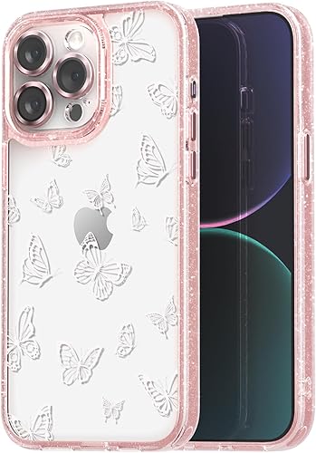 Miniatura 1 de Funda compatible con iPhone 15 Pro, bonita estética, funda para teléfono con protector de cámara, diseño de mariposa femenina con diseño de correa