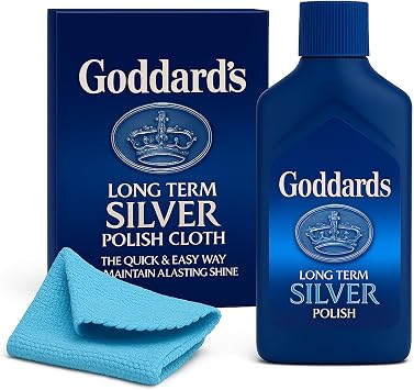 Goddards Silver Polish Cloth & Long Term Silver Polish 125ml Kit - for Cleaning Silver Jewelry, Gold, Dinnerware, Silverware, Antiques