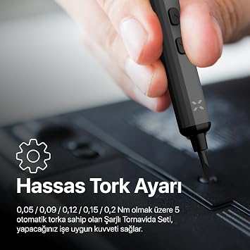 Xenon Smart Hassas Şarjlı Otomatik Tornavida Vidalama Seti 5 Nm Tork Screwdriver 68 Parça X6832