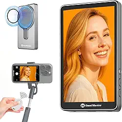 OmniMaster Tela de monitor de selfie Vlog para celular, suporte magnético para MagSafe, câmera traseira para transmissão ao vivo de selfie, Vlog, compatível com iPhone e Android, conexão sem fio