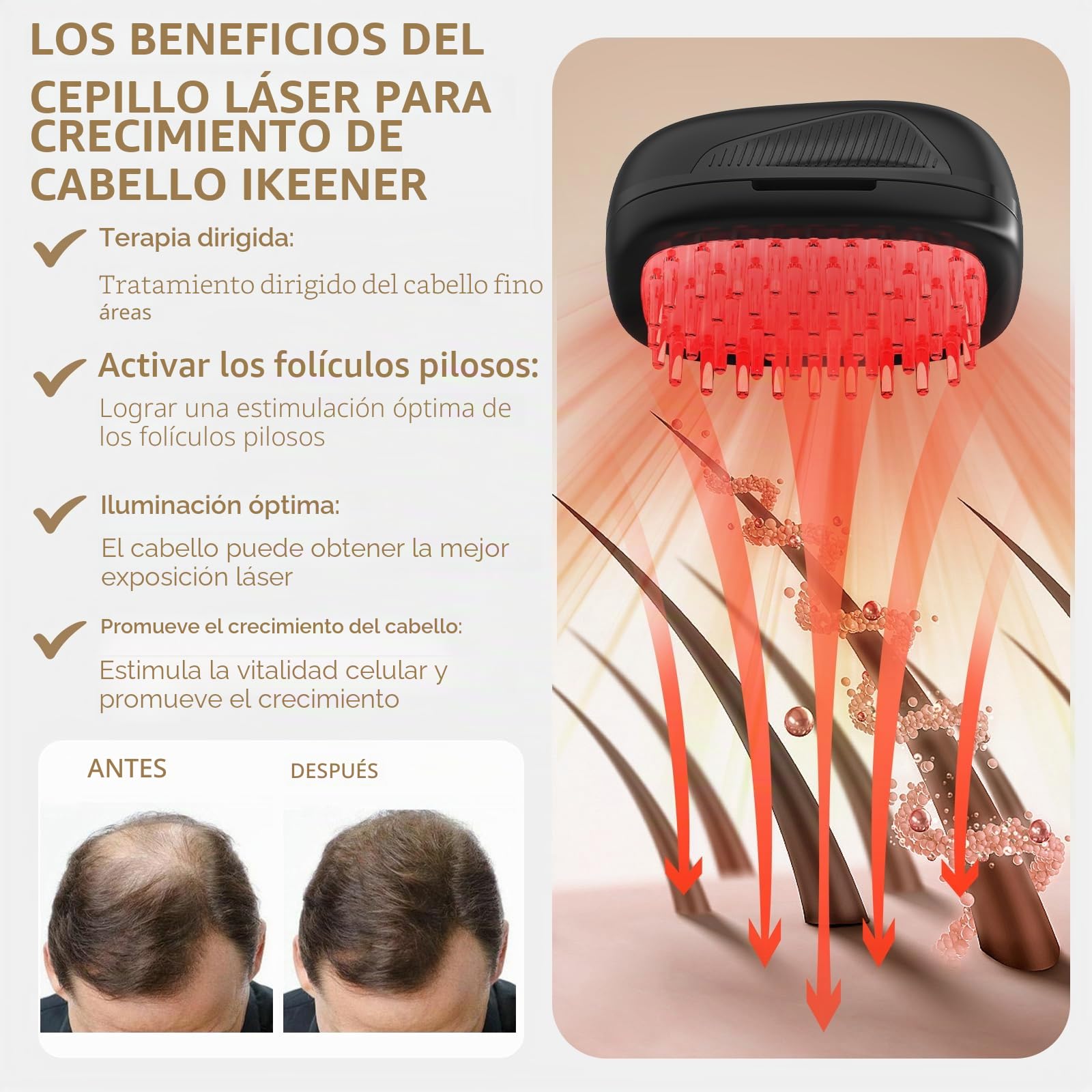 Peine Láser Crecimiento Cabello,Peine Tratamiento para Crecimiento Cabello Aprobado FDA para Hombres,Mujeres,Terapia Luz Roja Estimula Activación Folículo Piloso,Revertir Adelgazamiento Cabello