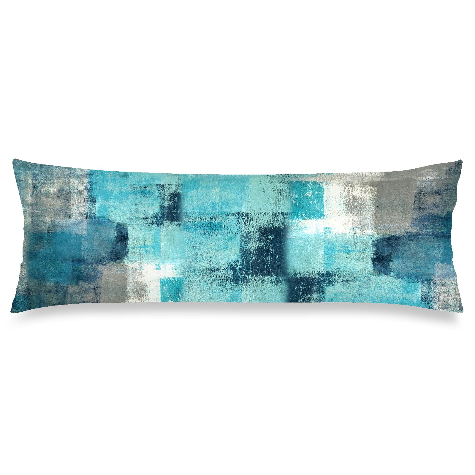 Turquoise and Grey Abstract Art Painting Body Pillow Cover Teal Gray Long Pillow Case with Zipper Decorative Bedding Pillowcase Modern Pillows Covers