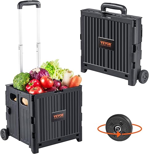 VEVOR Carrito plegable de 80 libras de capacidad de carga estática, carrito plegable portátil con asa telescópica duradera y resistente y 2 ruedas