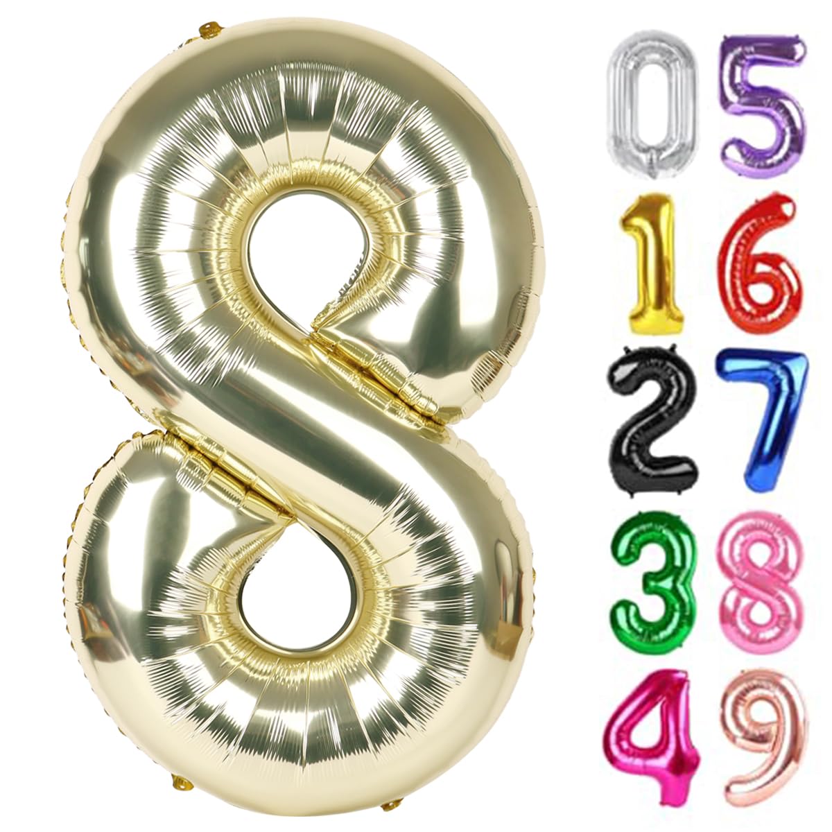 Light Gold Number 8 Balloon 40 Inch, 8th Birthday Decorations Men Women